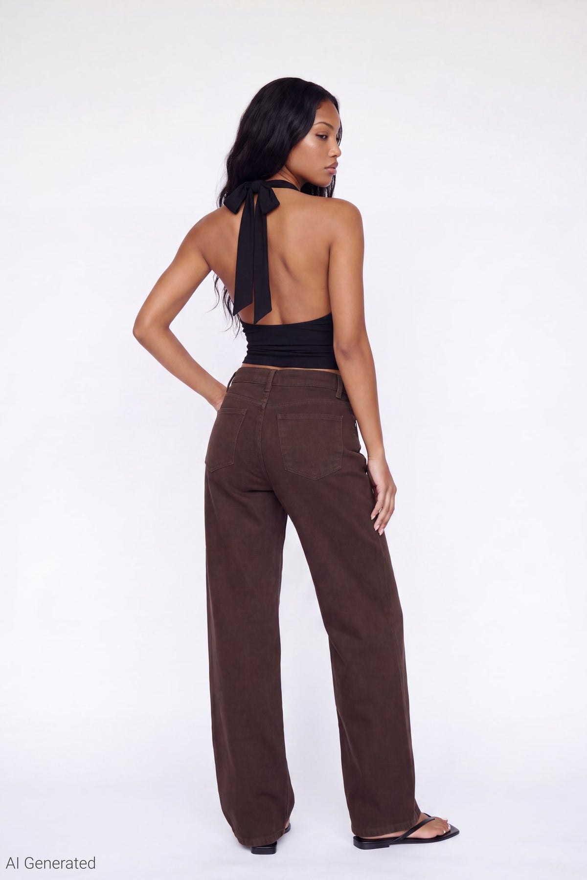 Alt View 3. Cowlneck Halter Top - Black