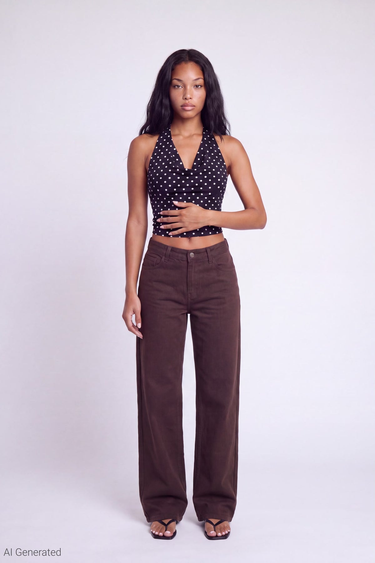 Alt View 2. Cowlneck Halter Top - Black with White