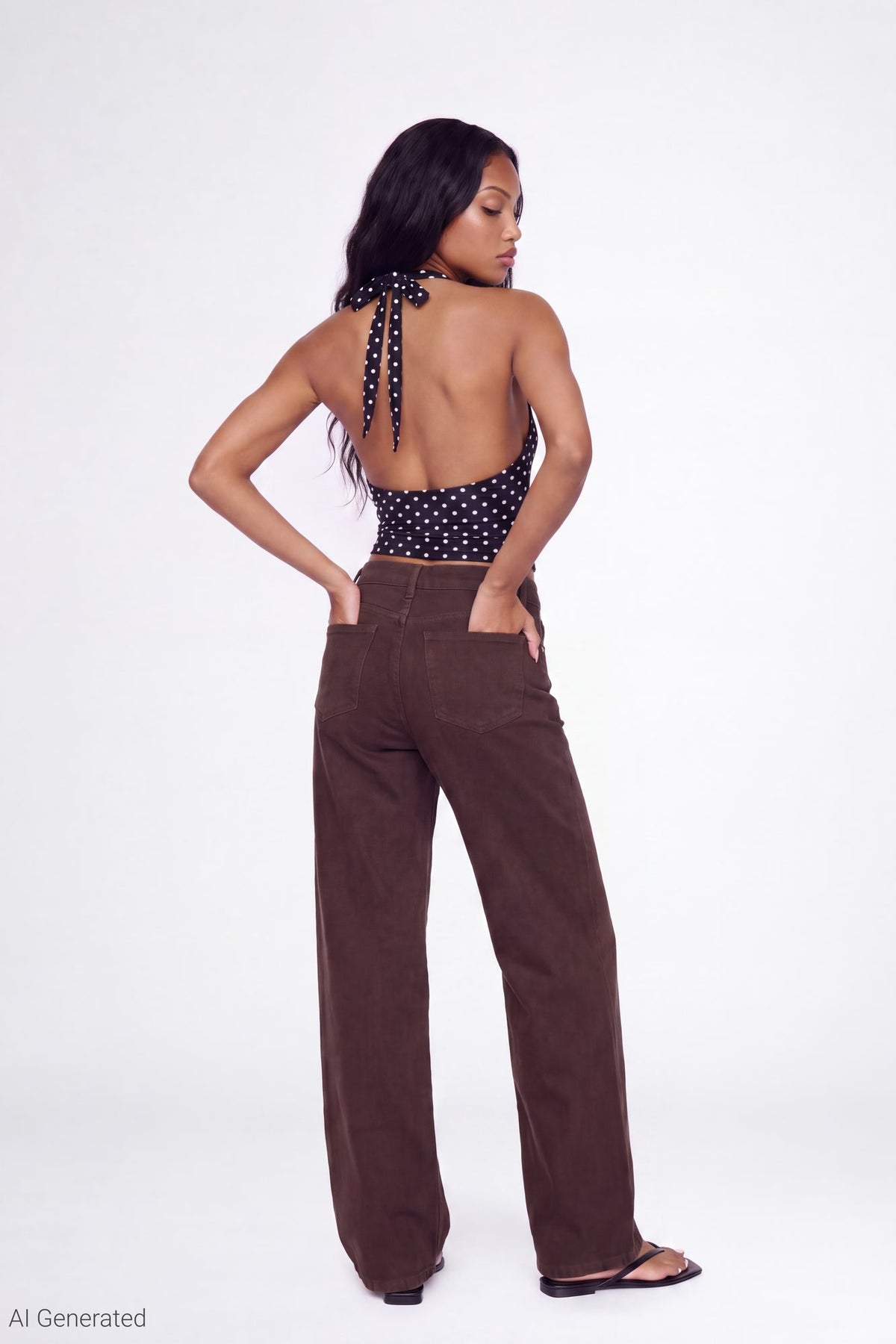 Alt View 3. Cowlneck Halter Top - Black with White