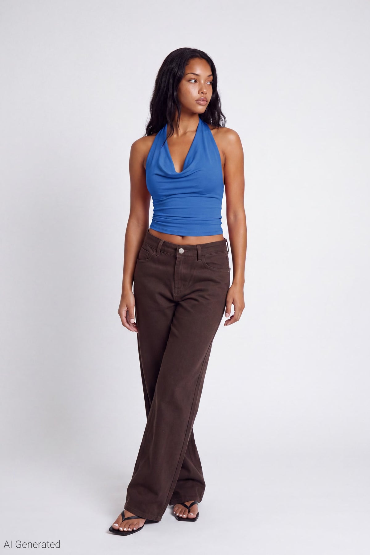 Alt View 2. Cowlneck Halter Top - Royal Blue