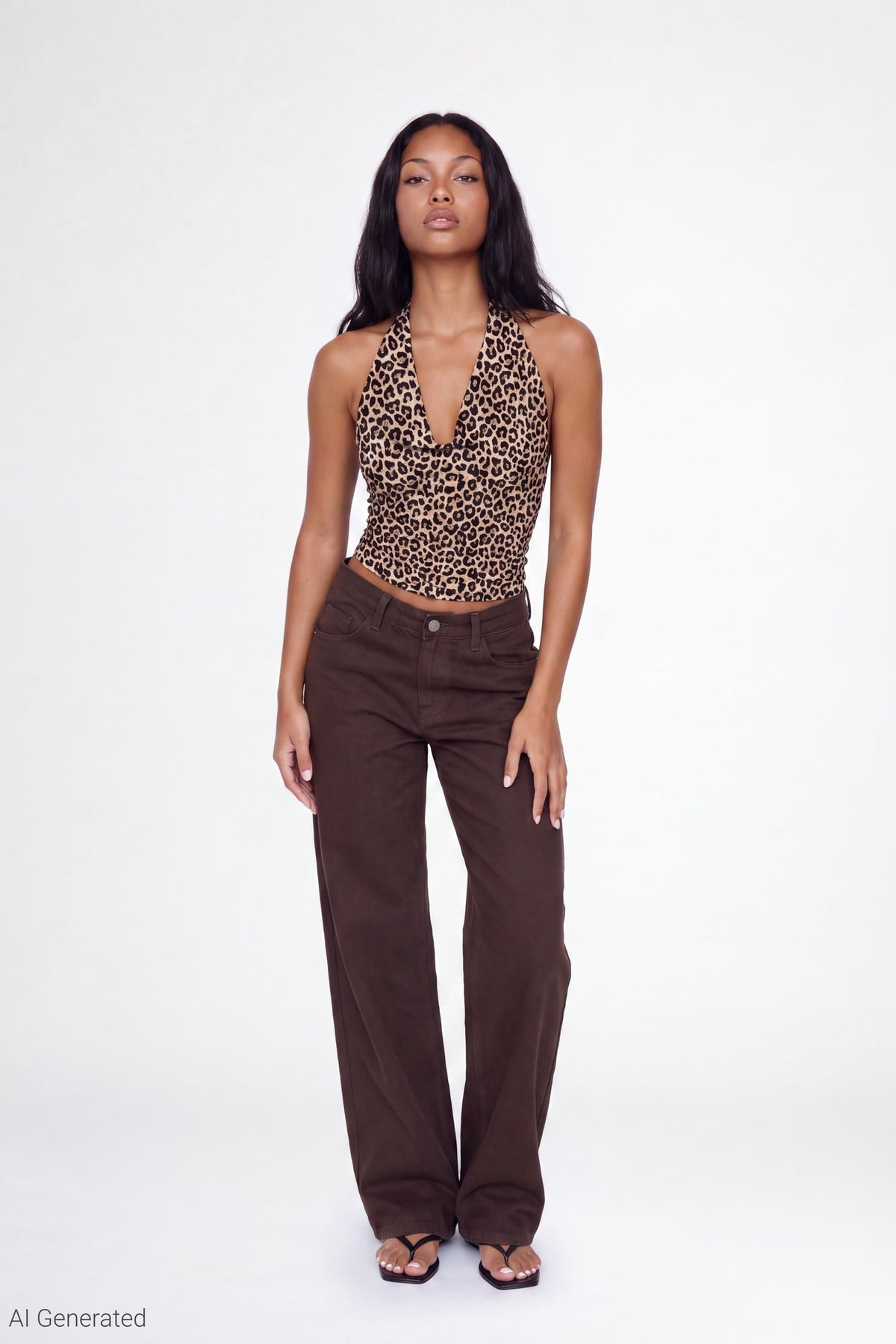 Alt View 2. Cowlneck Halter Top - Leopard