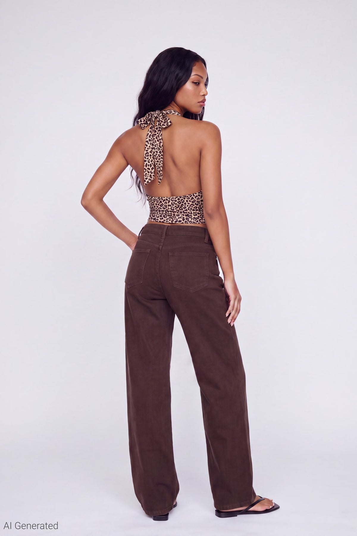 Alt View 3. Cowlneck Halter Top - Leopard