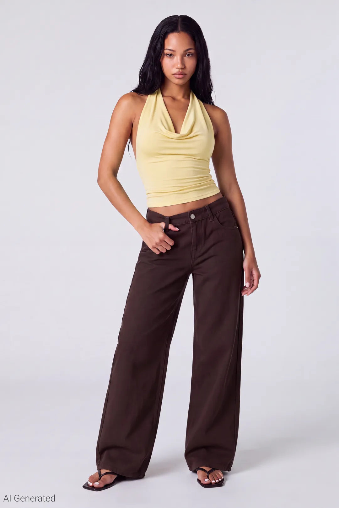 Alt View 2. Cowlneck Halter Top - Yellow
