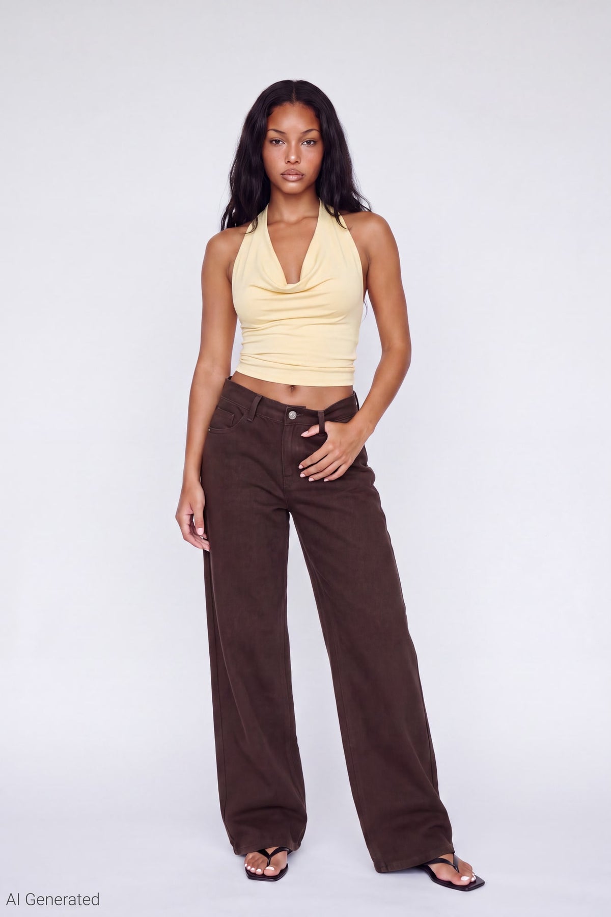 Alt View 2. Cowlneck Halter Top - Yellow