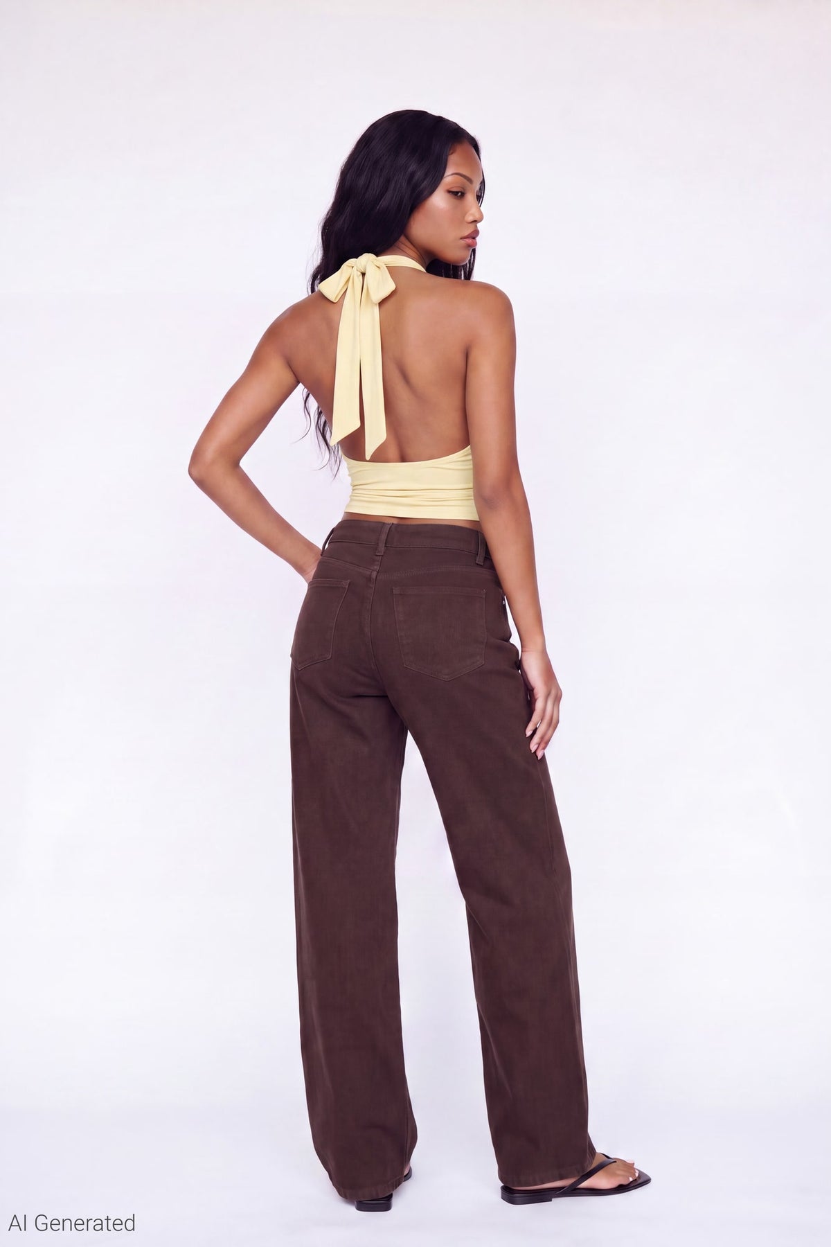 Alt View 3. Cowlneck Halter Top - Yellow