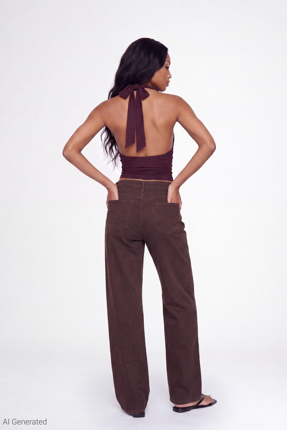 Alt View 3. Cowlneck Halter Top - Burgundy