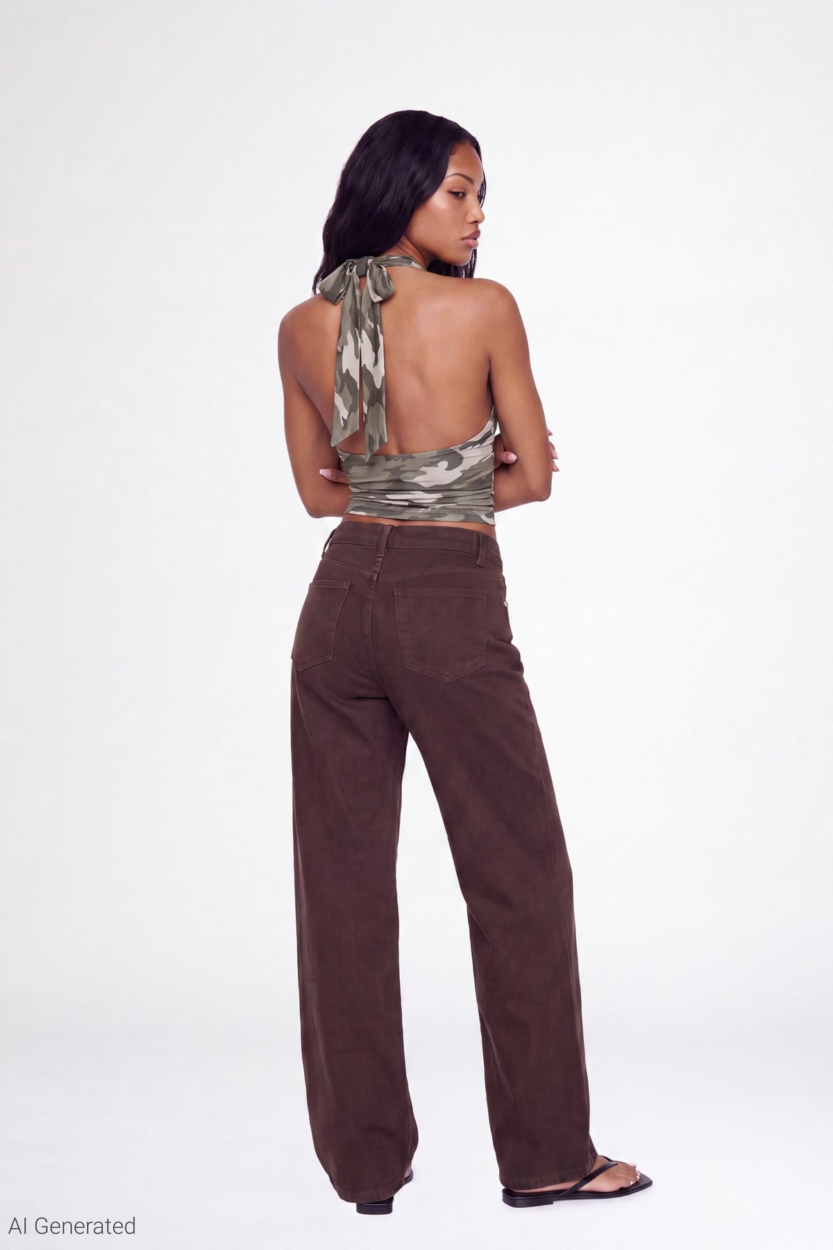Alt View 3. Cowlneck Halter Top - Camouflage