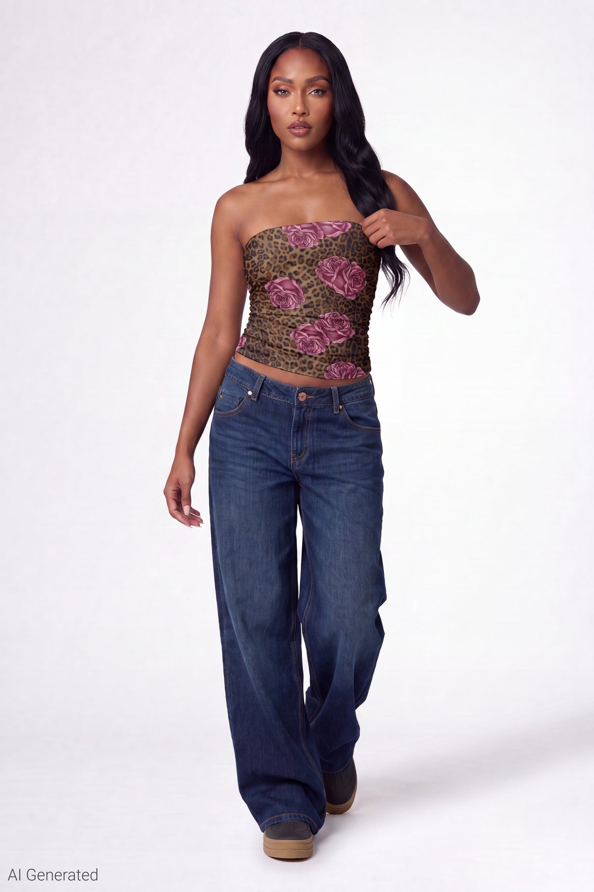 Alt View 2. Printed Mesh Tube Top - Brown