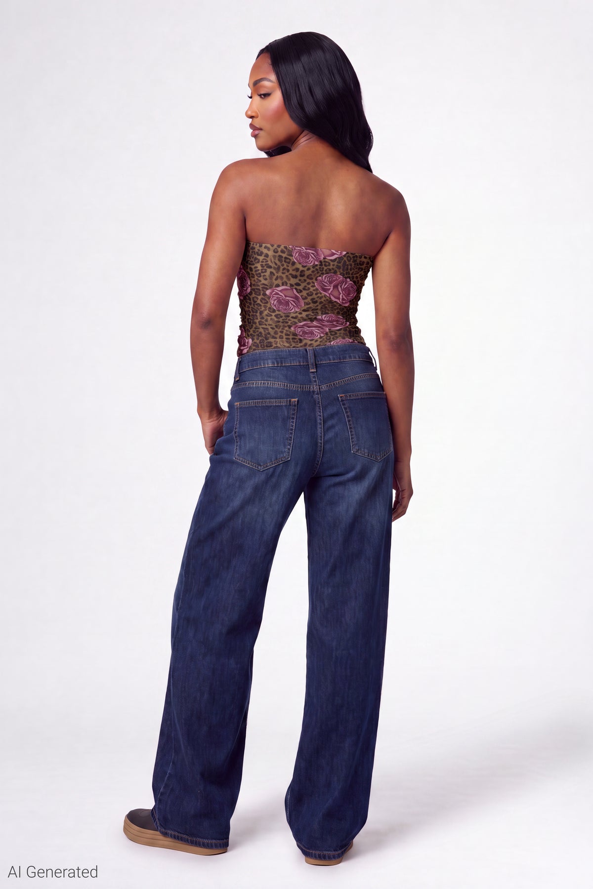 Alt View 3. Printed Mesh Tube Top - Brown