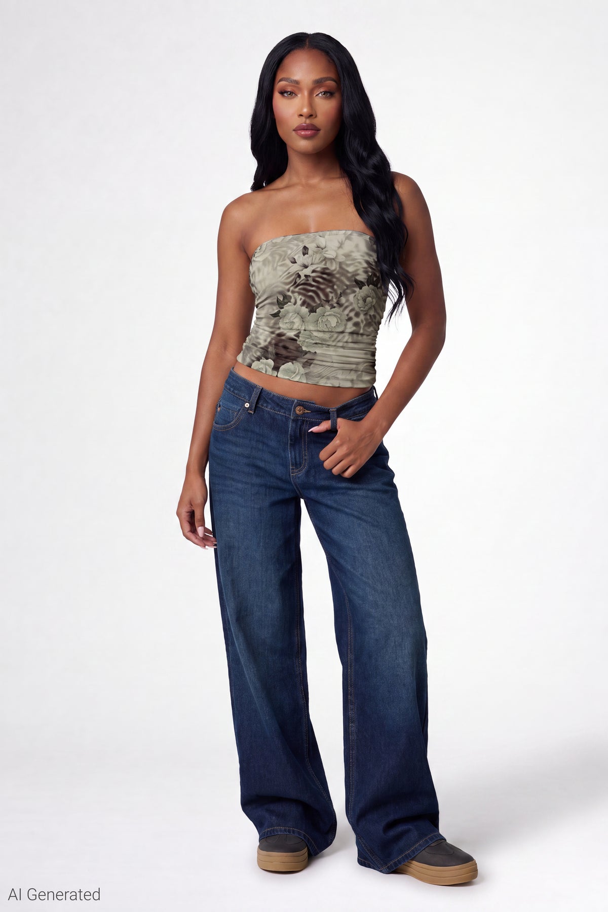 Alt View 2. Printed Mesh Tube Top - Green