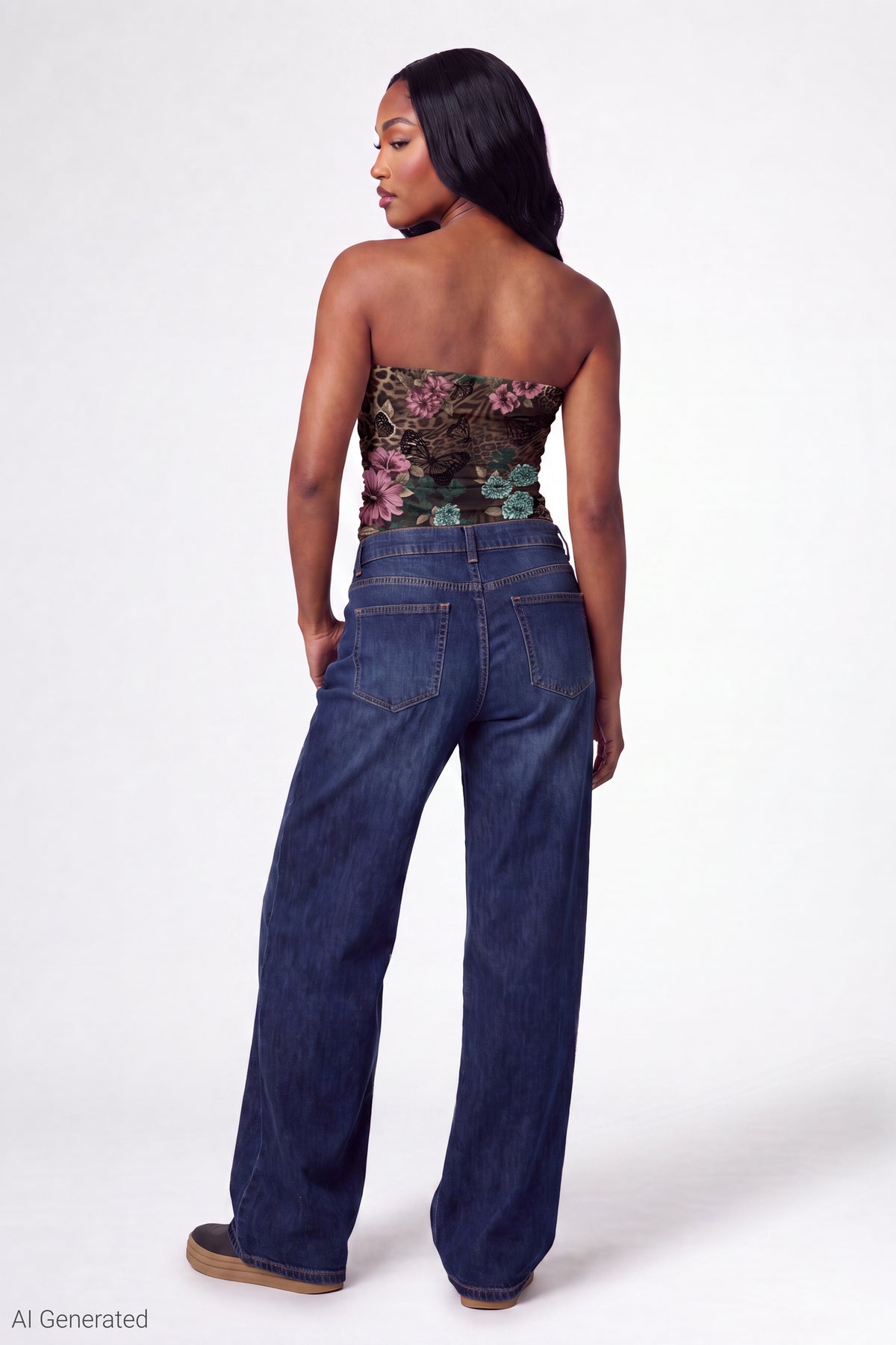 Alt View 3. Printed Mesh Tube Top - Dark Brown