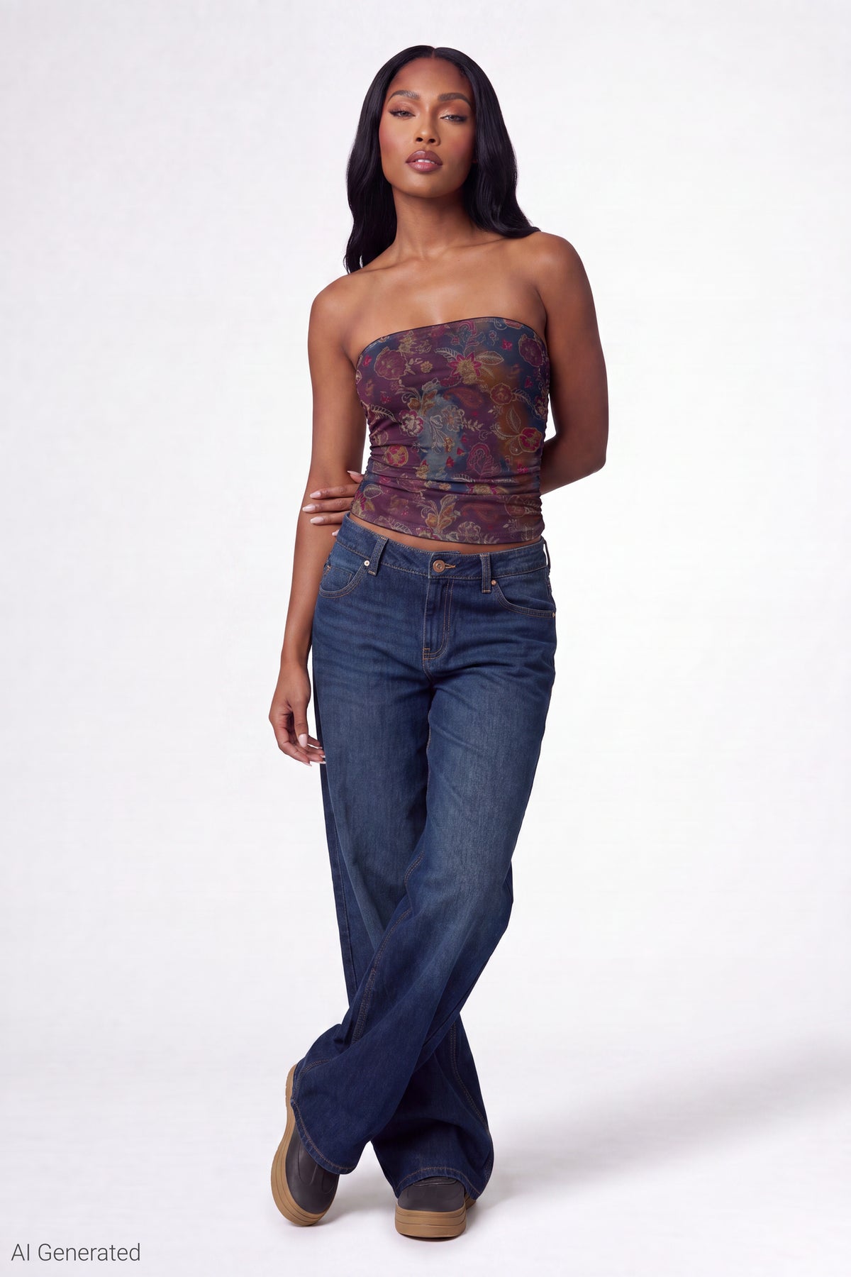 Alt View 2. Printed Mesh Tube Top - Purple