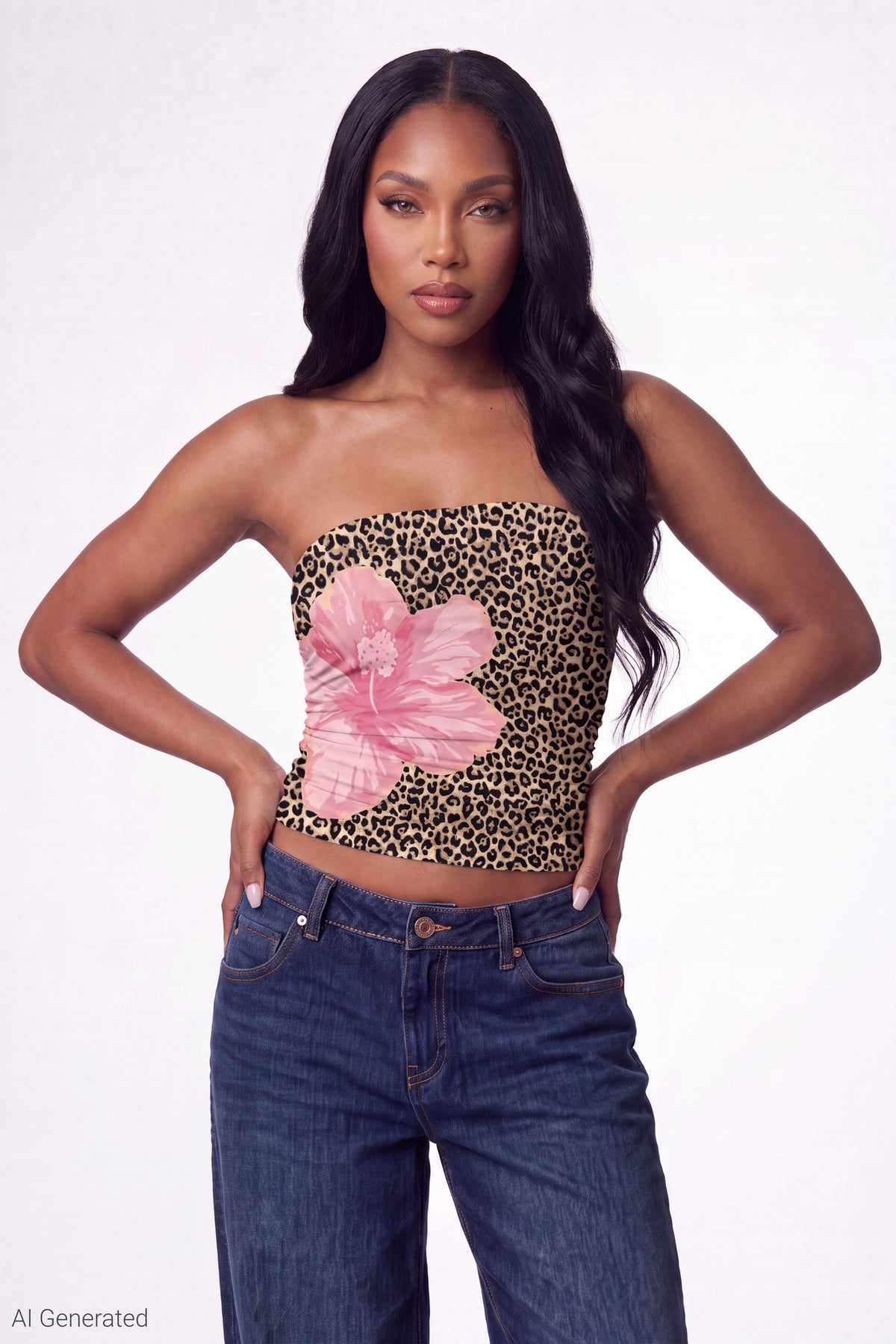 Printed Mesh Tube Top - Leopard
