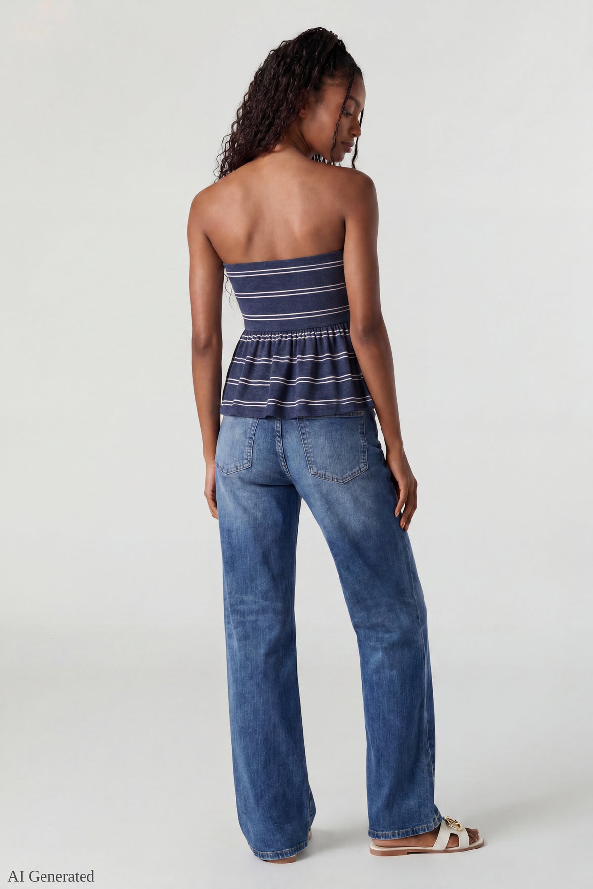 Alt View 3. Striped Babydoll Tube Top - Navy