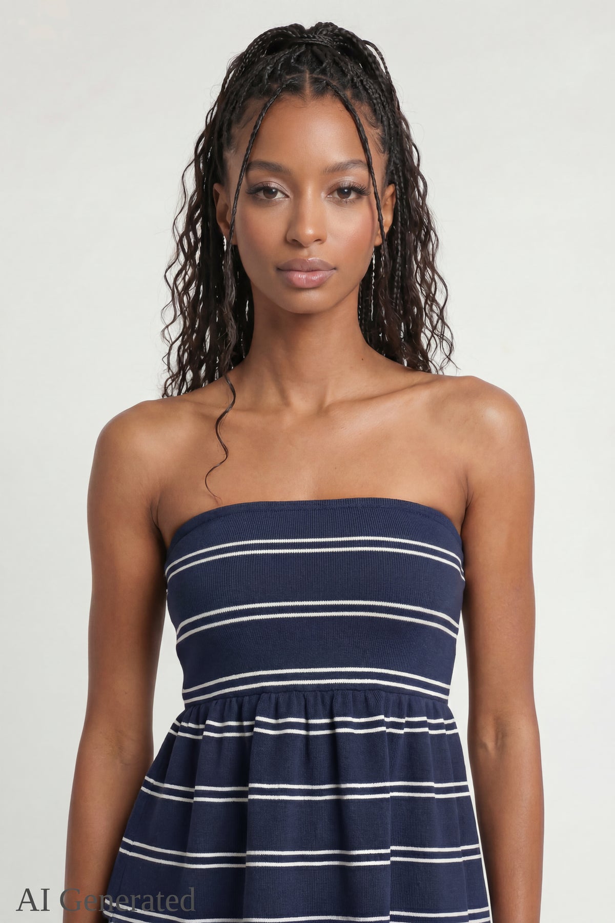 Striped Babydoll Tube Top - Navy