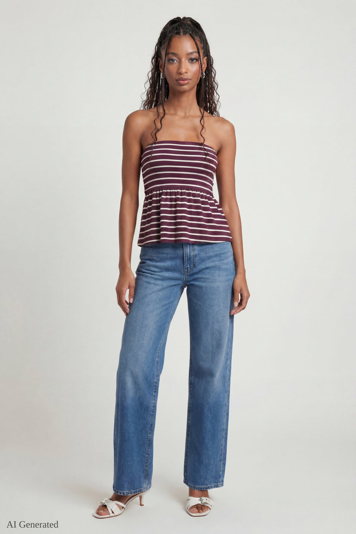 Alt View 2. Striped Babydoll Tube Top - Dark Purple