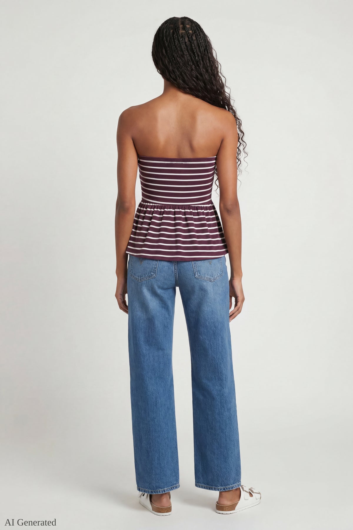 Alt View 3. Striped Babydoll Tube Top - Dark Purple