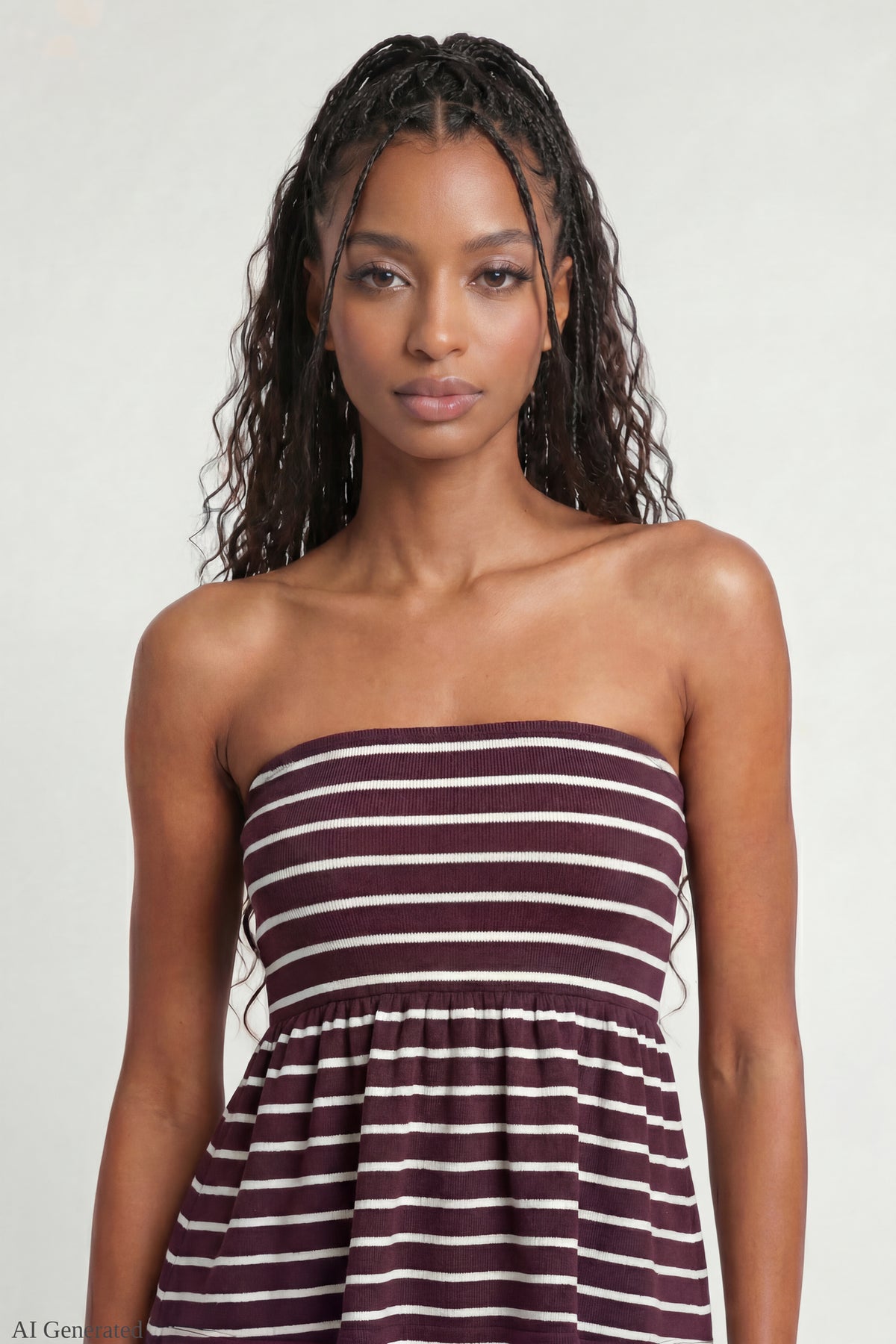 Striped Babydoll Tube Top - Dark Purple