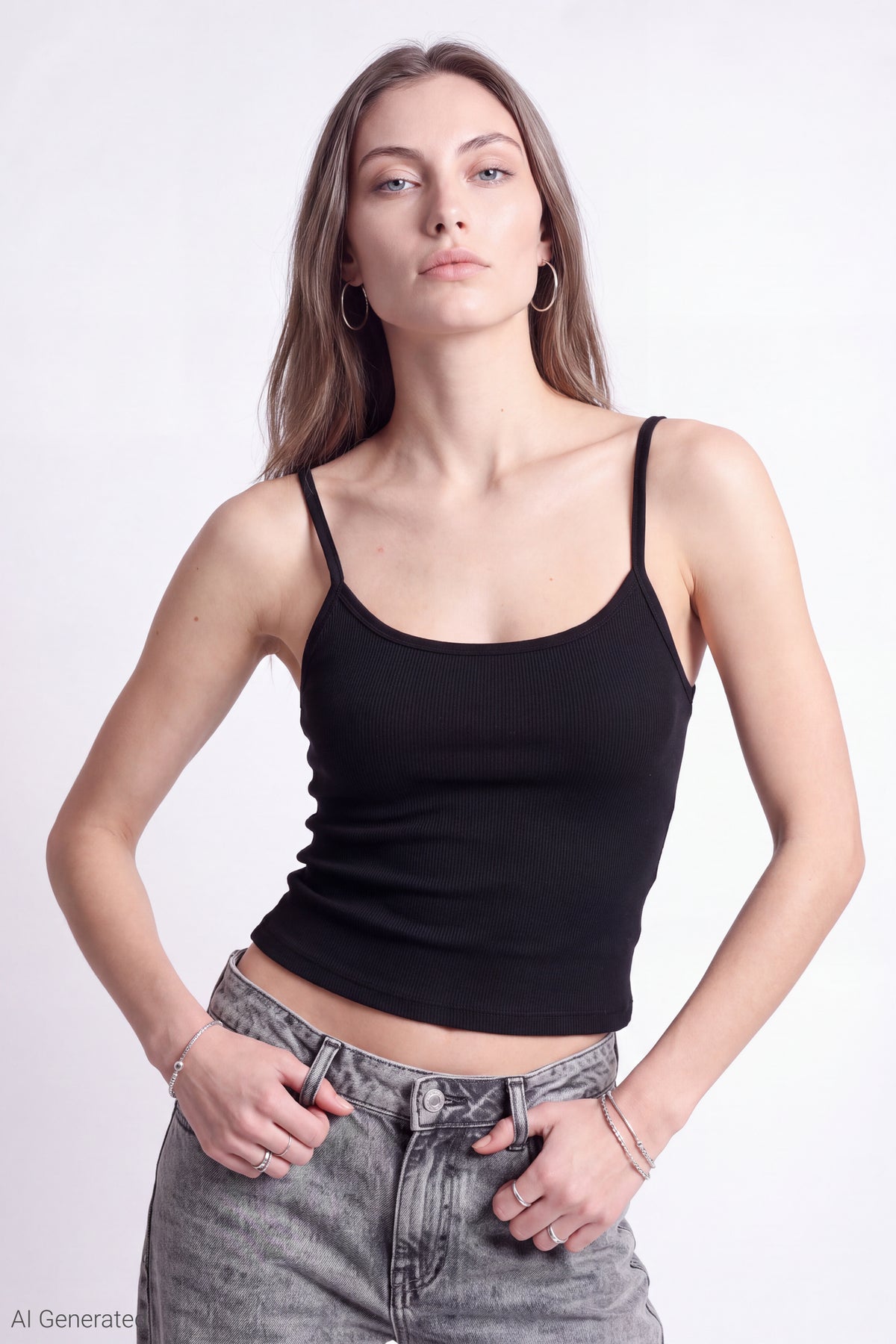 Alt View 2. Reversible Scoop Neck Cami - Black with White