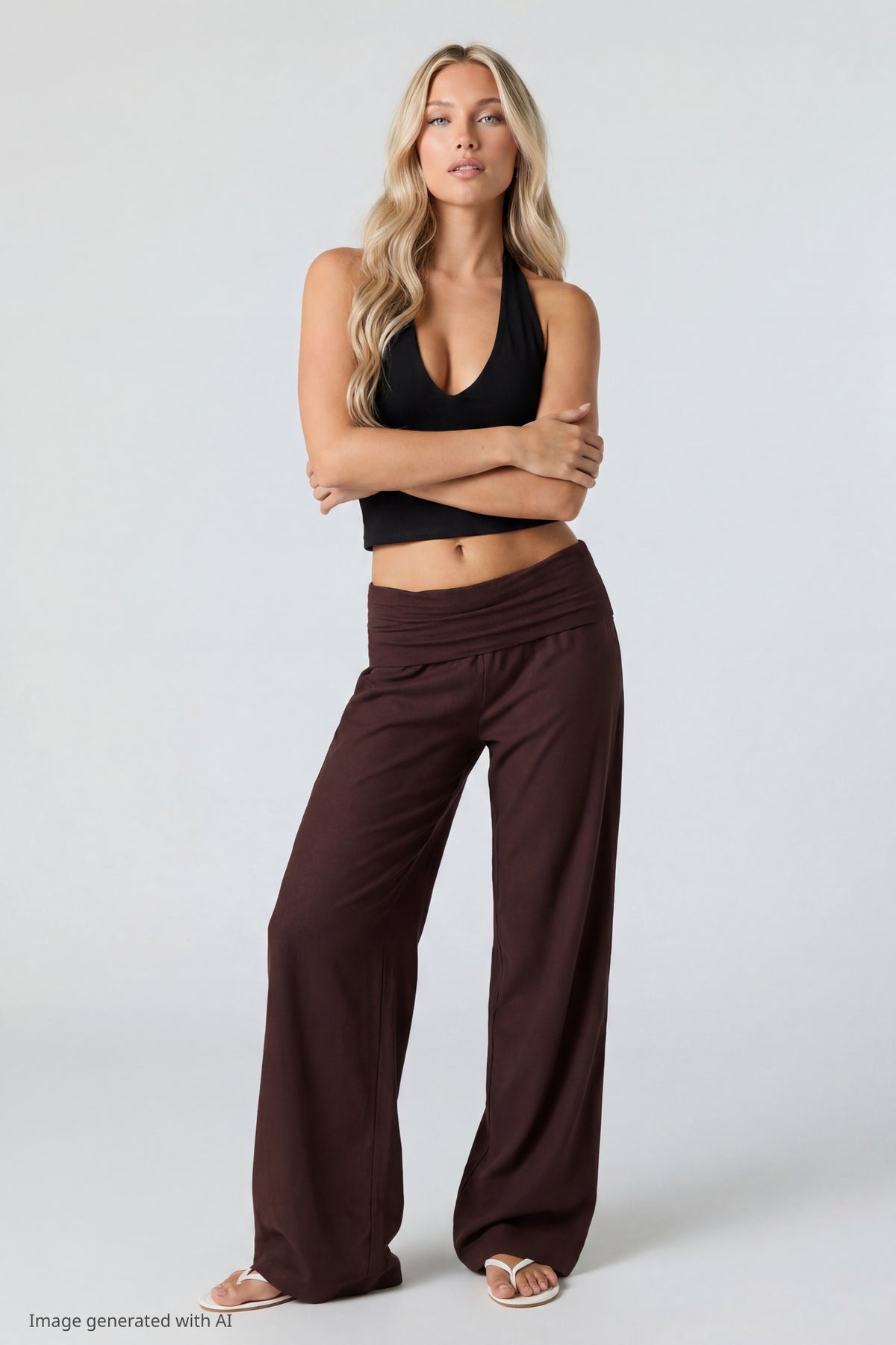 Alt View 3. Soft V-Neck Halter Top - Black