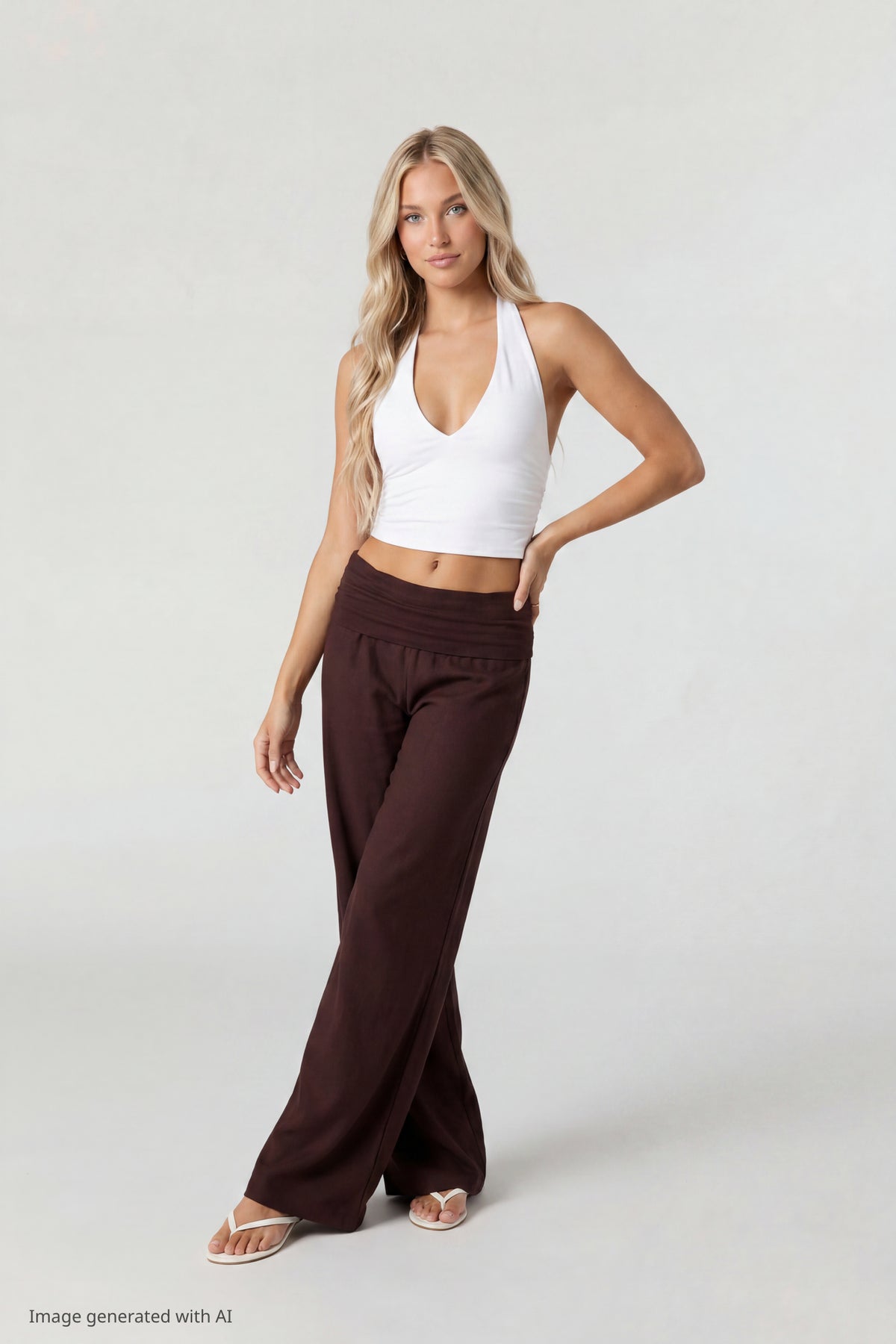 Alt View 3. Soft V-Neck Halter Top - White