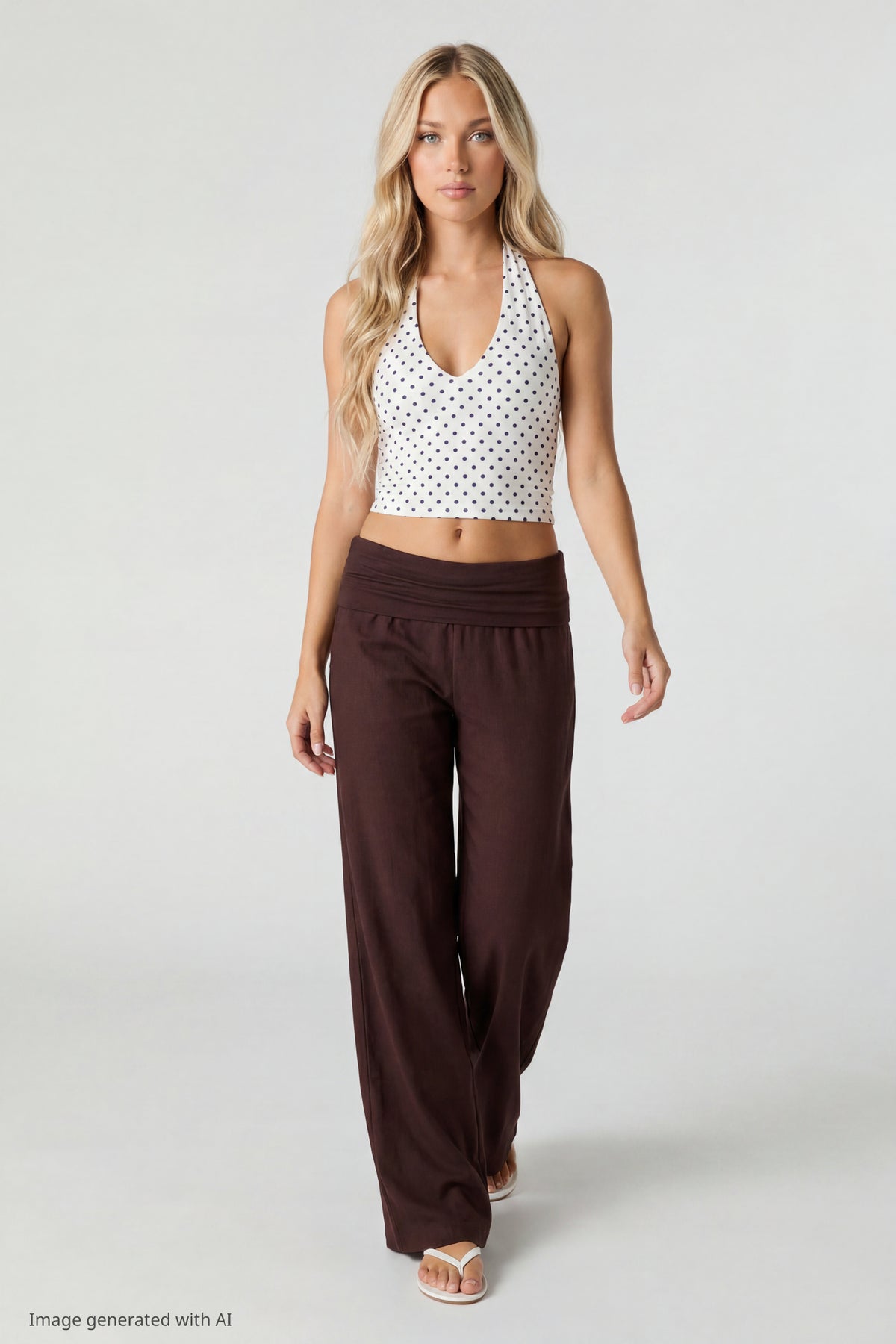 Alt View 3. Soft V-Neck Halter Top - Off White