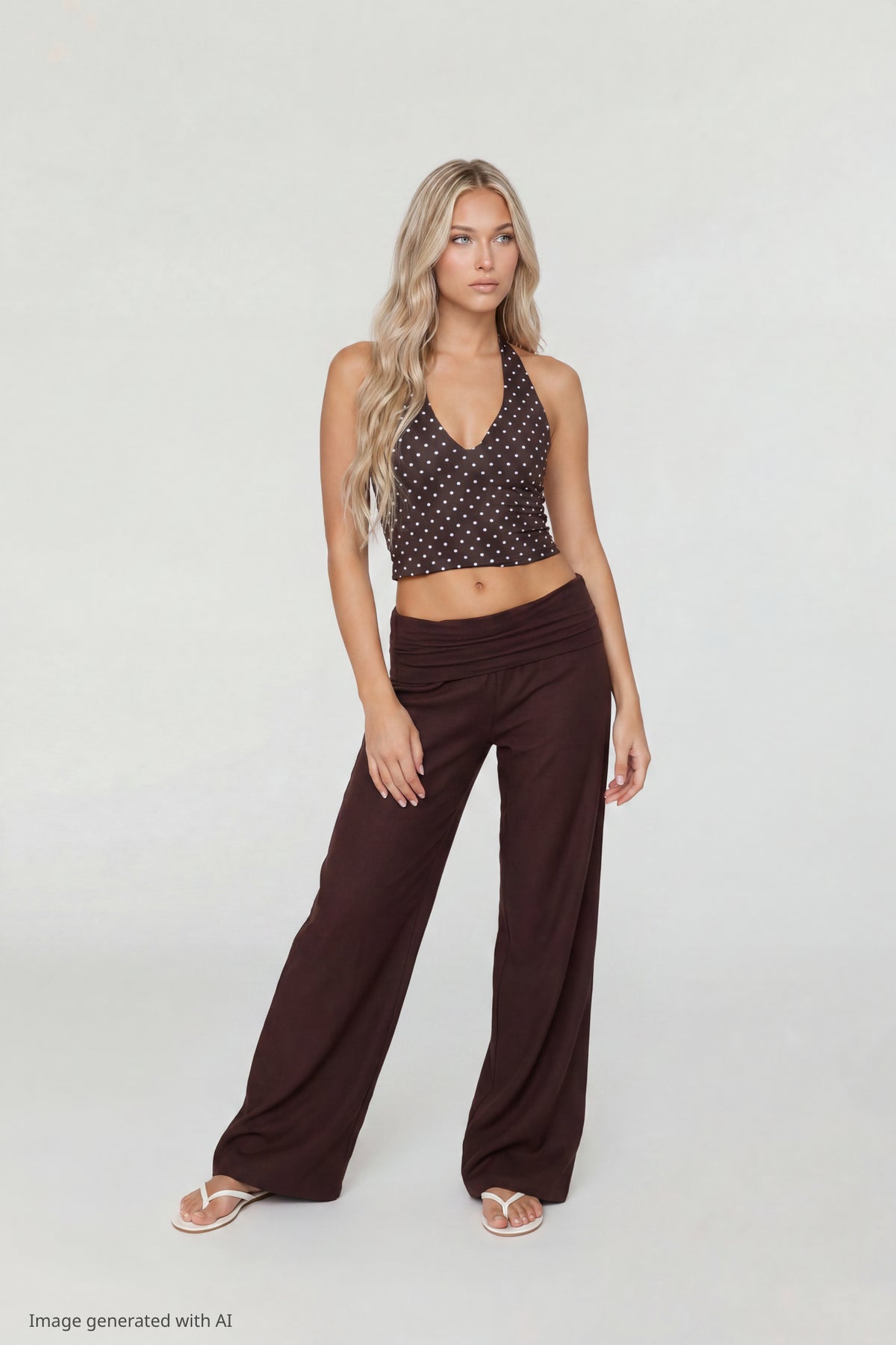 Alt View 3. Soft V-Neck Halter Top - Brown