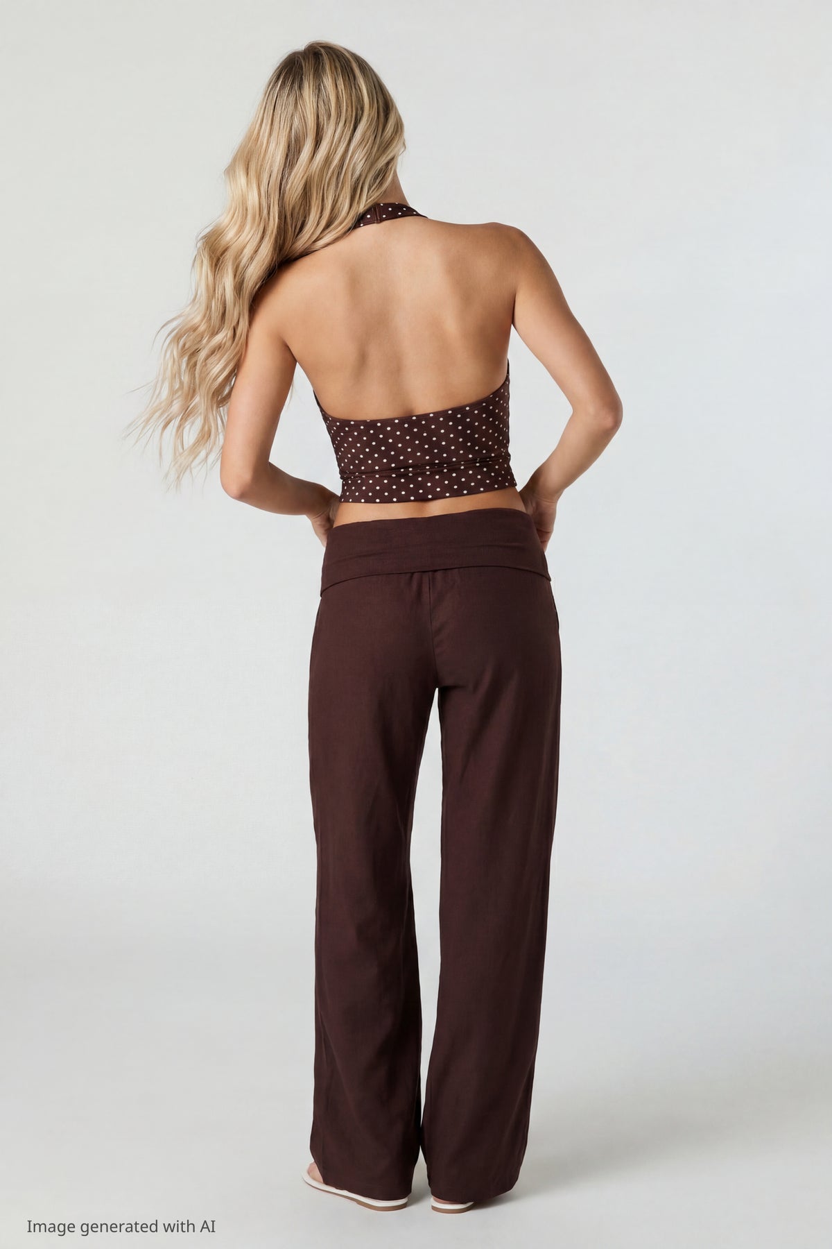 Alt View 2. Soft V-Neck Halter Top - Brown