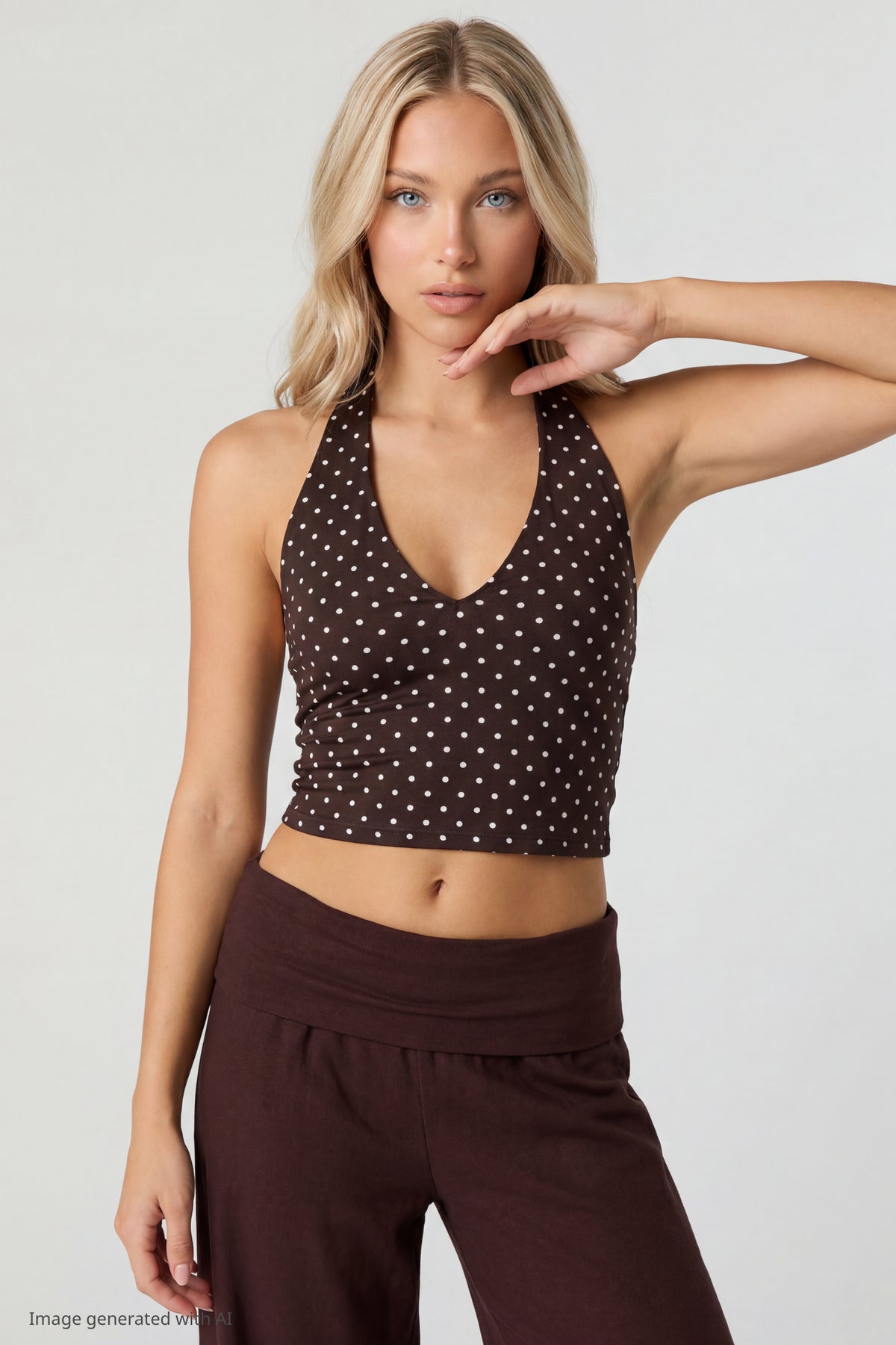Soft V-Neck Halter Top - Brown