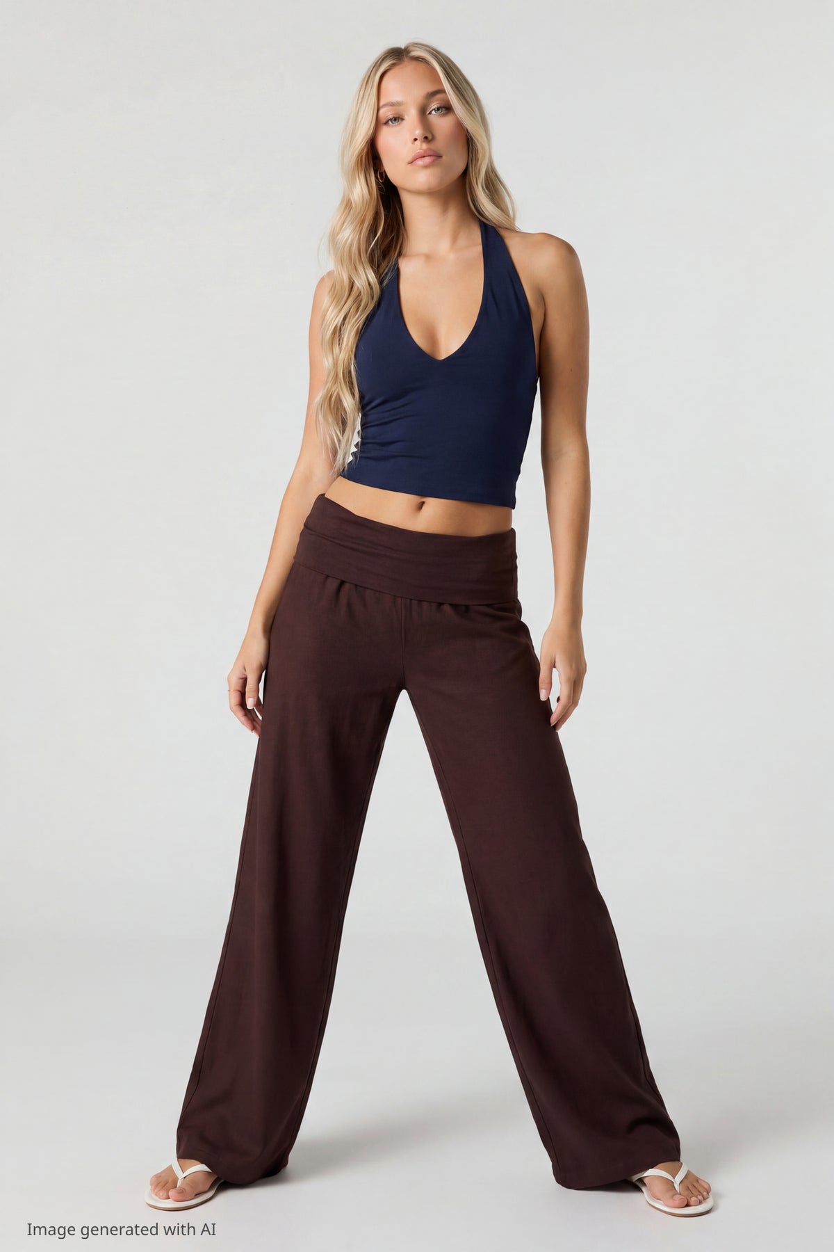 Alt View 3. Soft V-Neck Halter Top - Navy