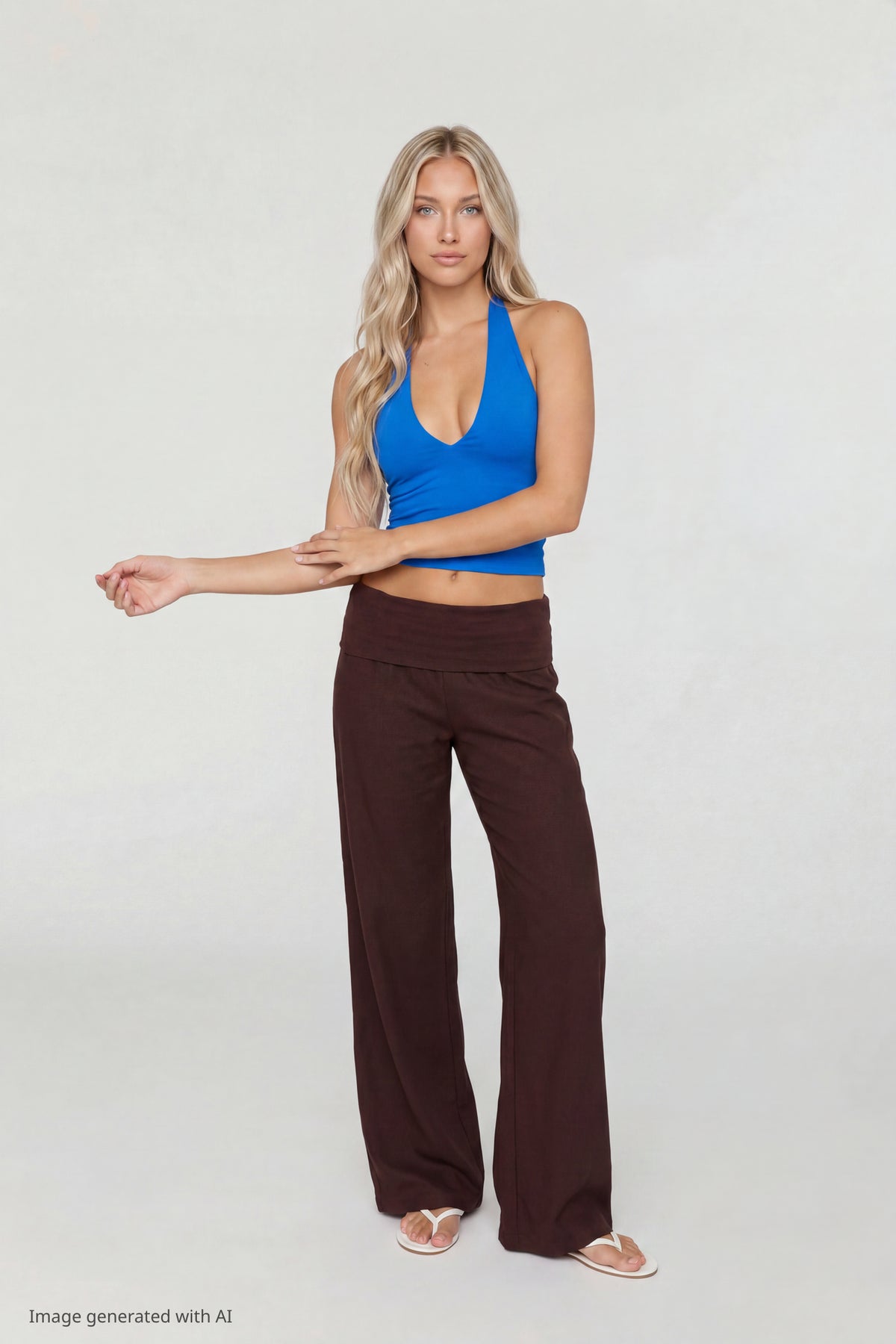 Alt View 3. Soft V-Neck Halter Top - Royal Blue