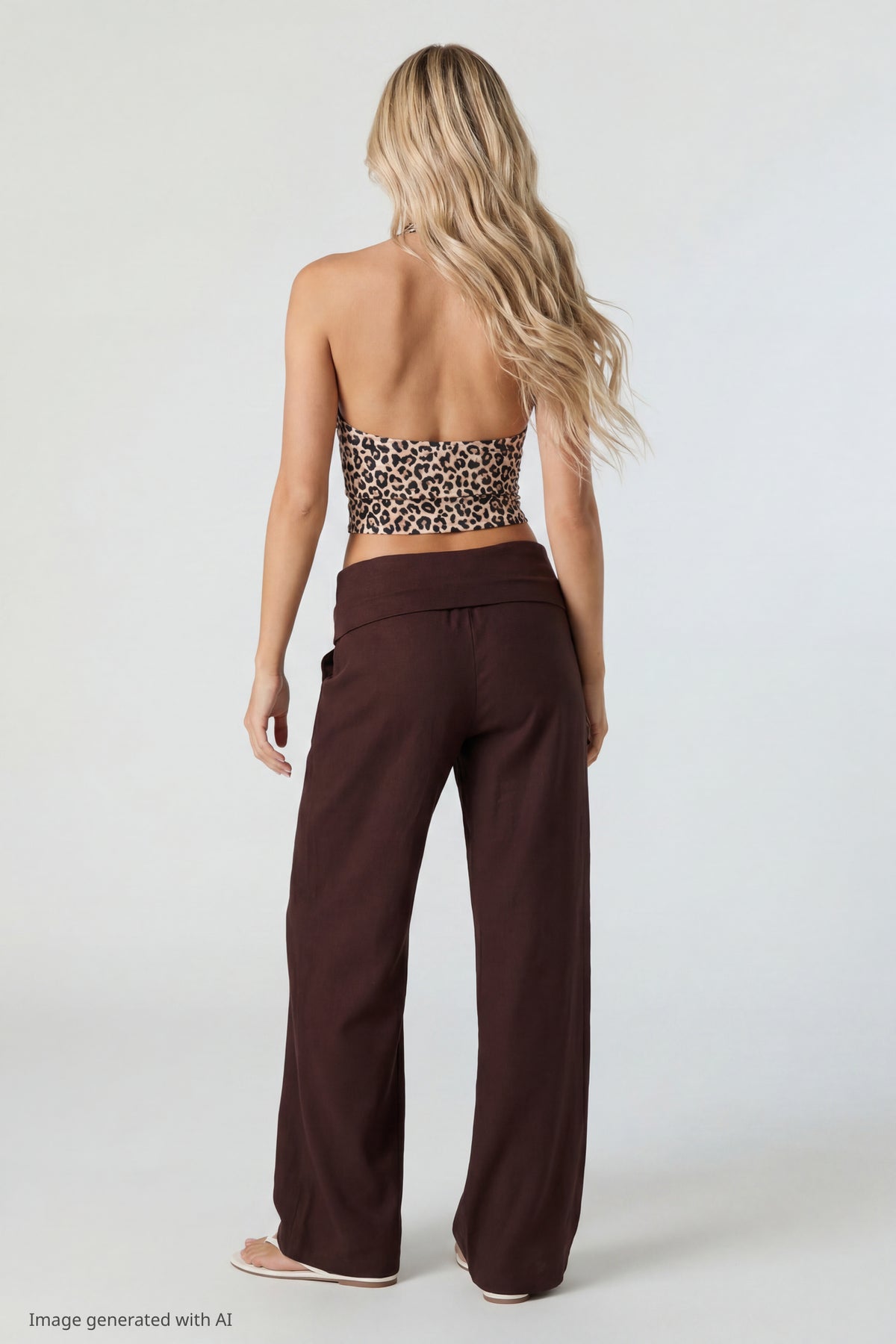 Alt View 2. Soft V-Neck Halter Top - Leopard