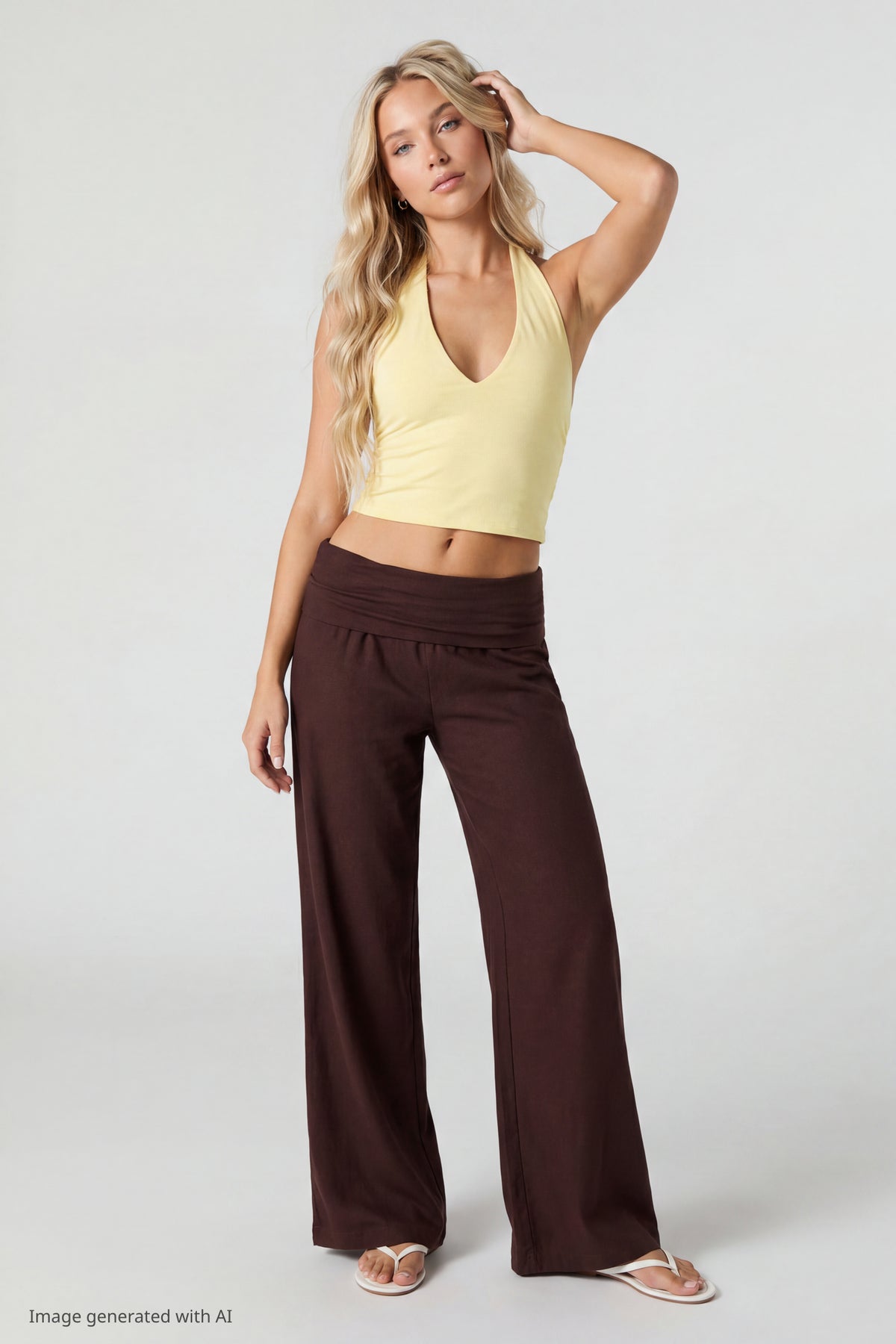 Alt View 3. Soft V-Neck Halter Top - Yellow