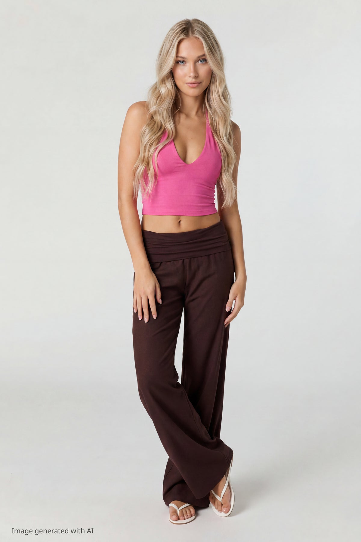 Alt View 3. Soft V-Neck Halter Top - Fuchsia