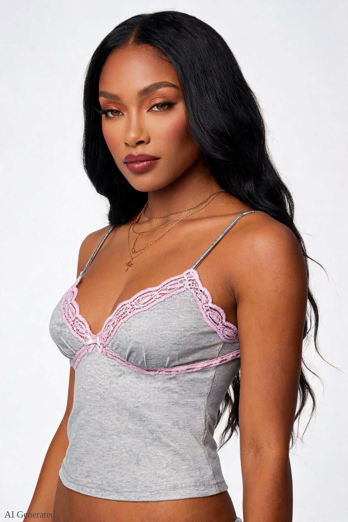 Soft Lace Trim Cami - Heather Grey