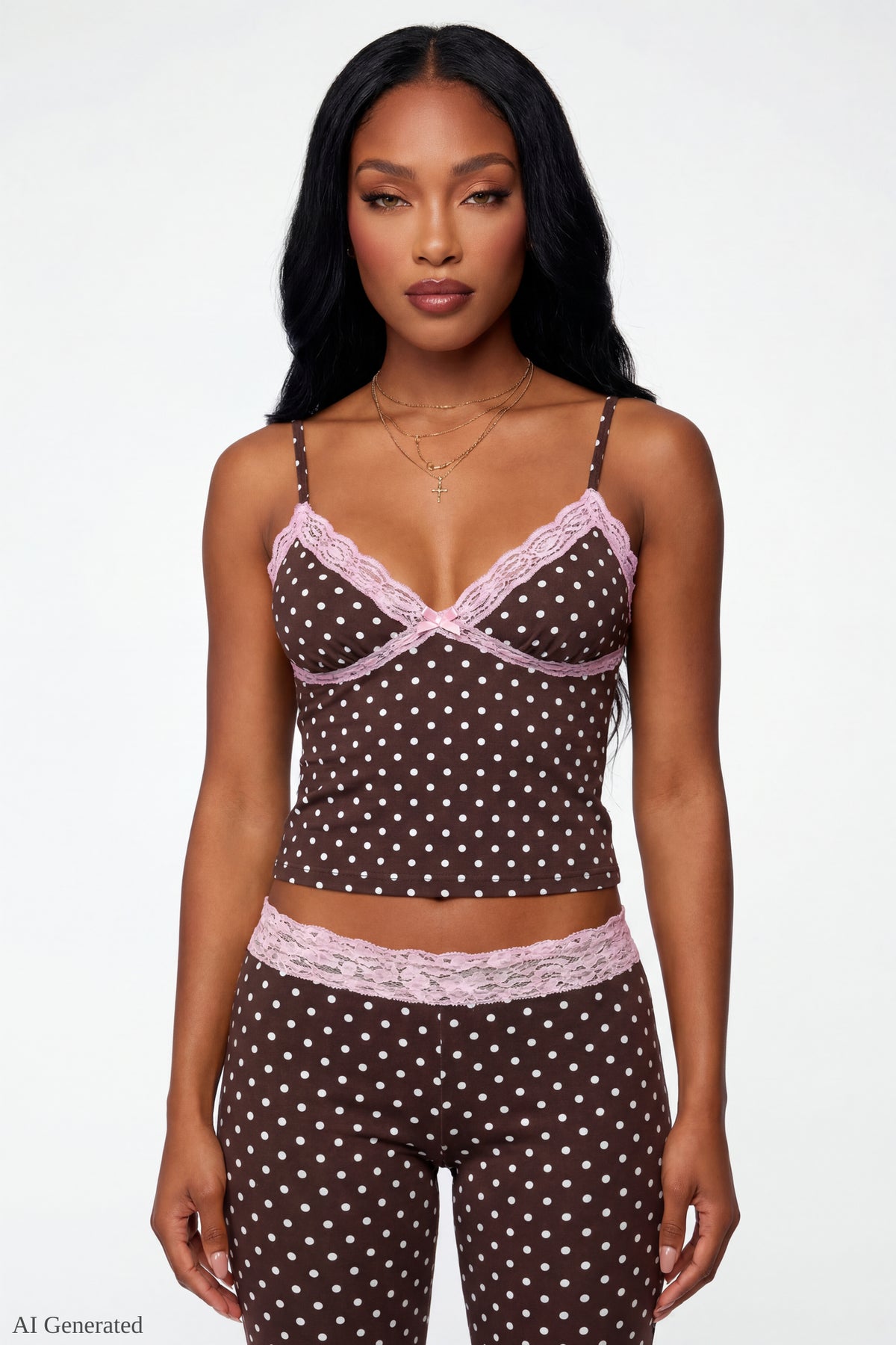 Soft Lace Trim Cami - Brown
