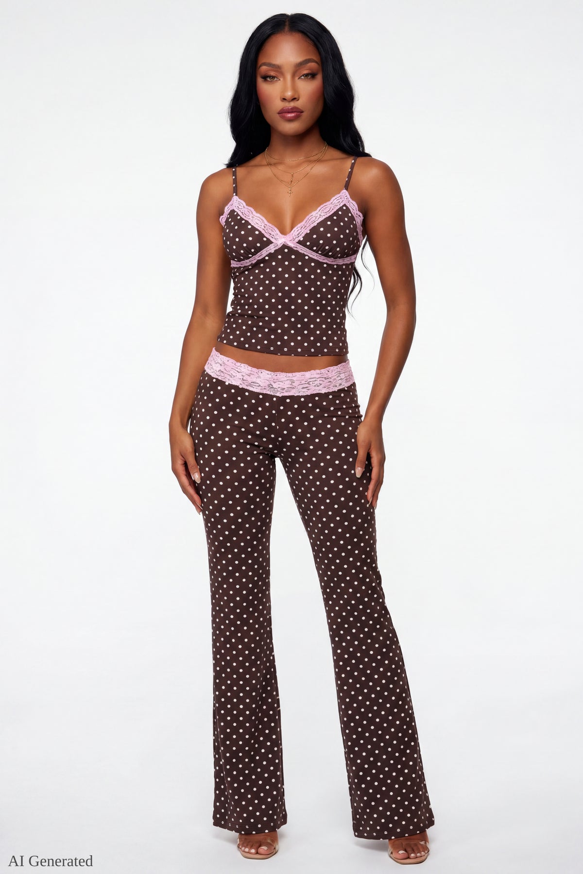 Alt View 2. Soft Lace Trim Cami - Brown