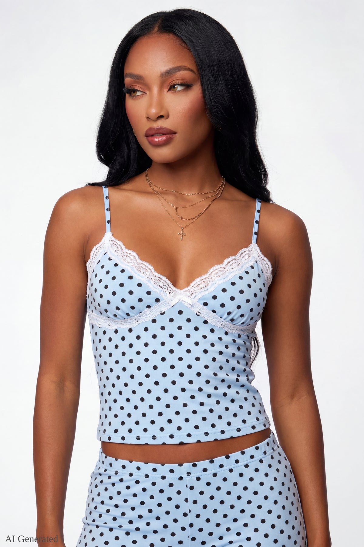 Soft Lace Trim Cami - Blue