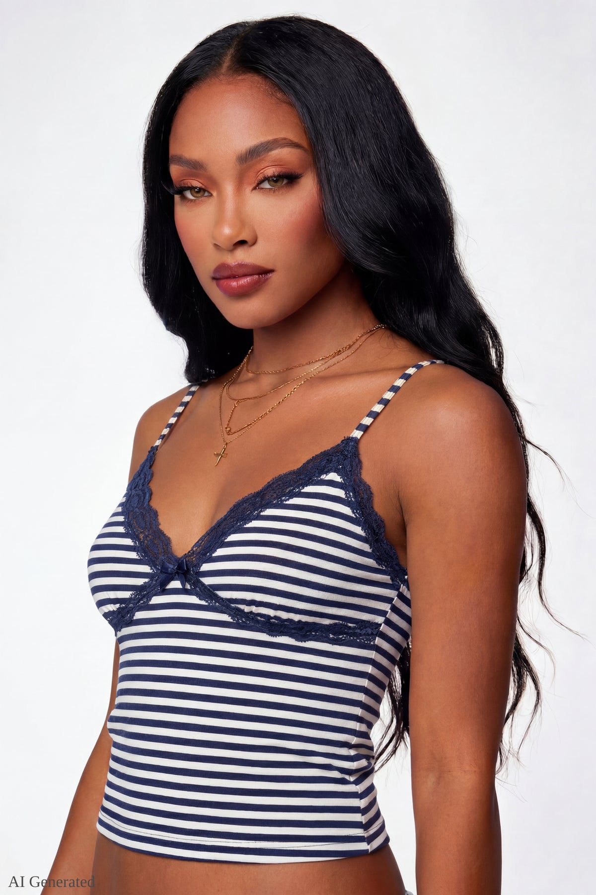 Soft Lace Trim Cami - Navy
