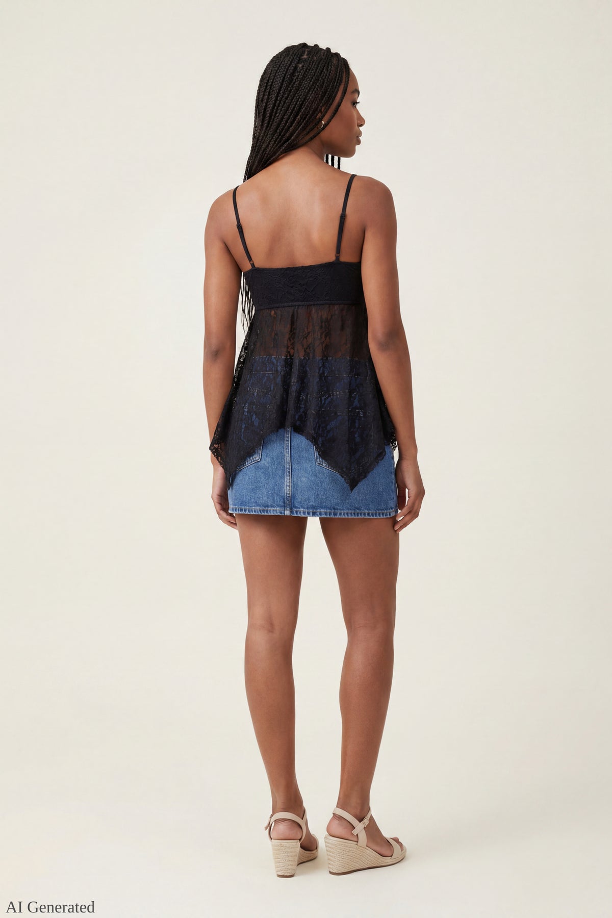 Alt View 2. Lace Babydoll Tank - Black