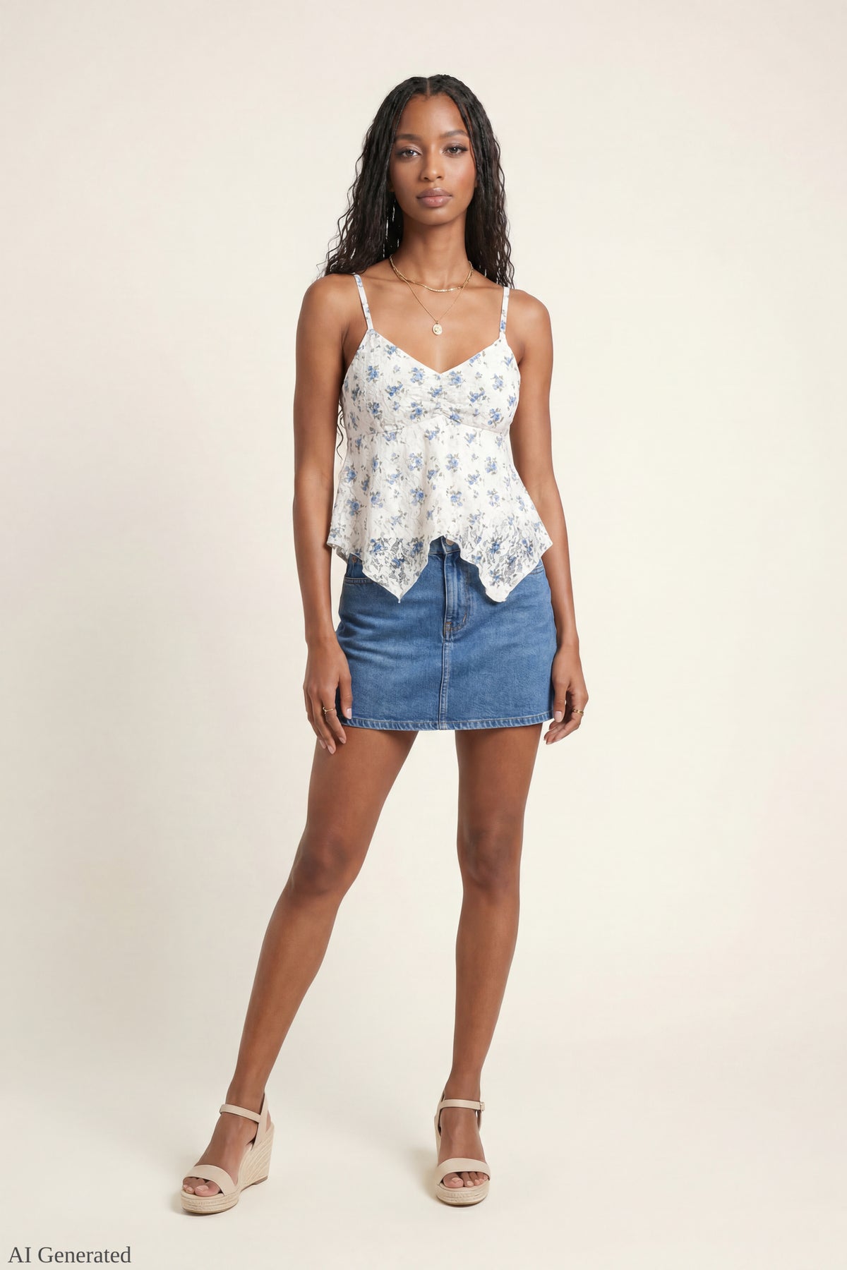 Alt View 3. Lace Babydoll Tank - Ivory