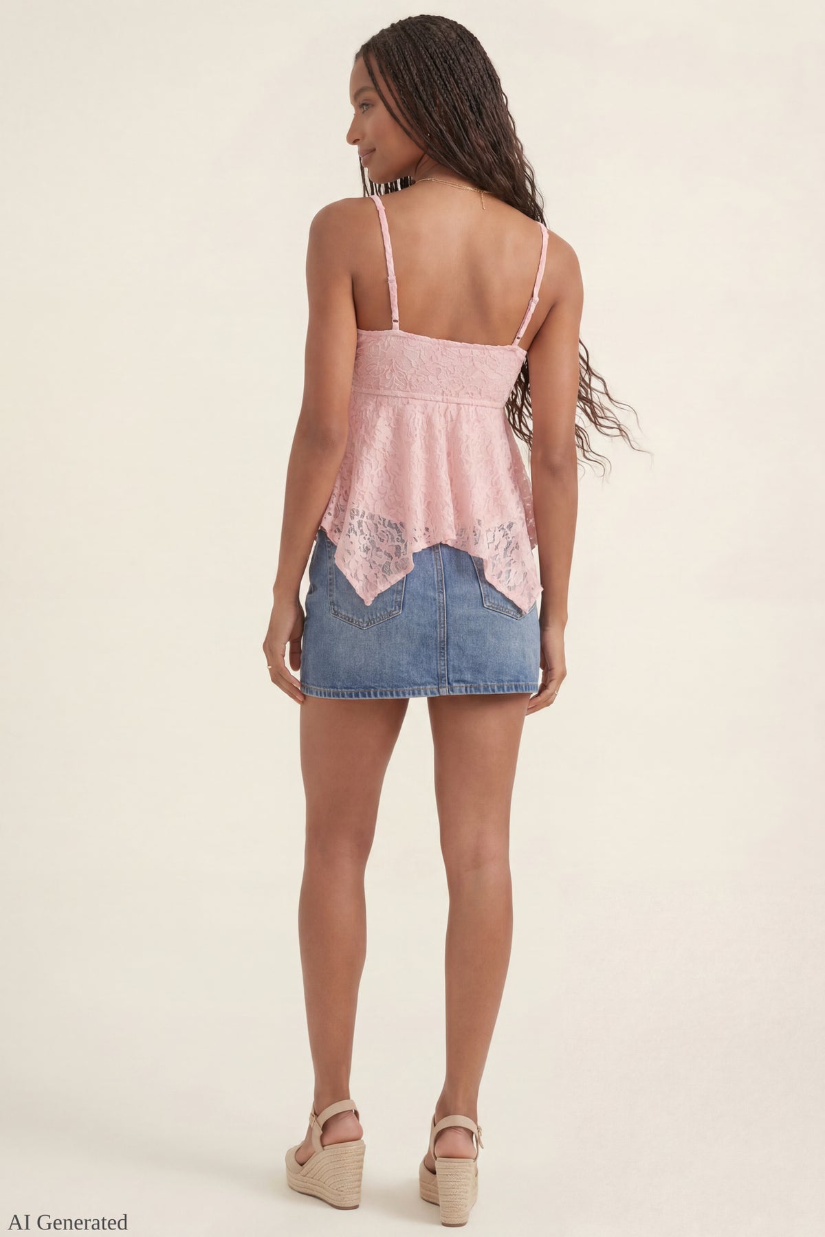 Alt View 2. Lace Babydoll Tank - Pink