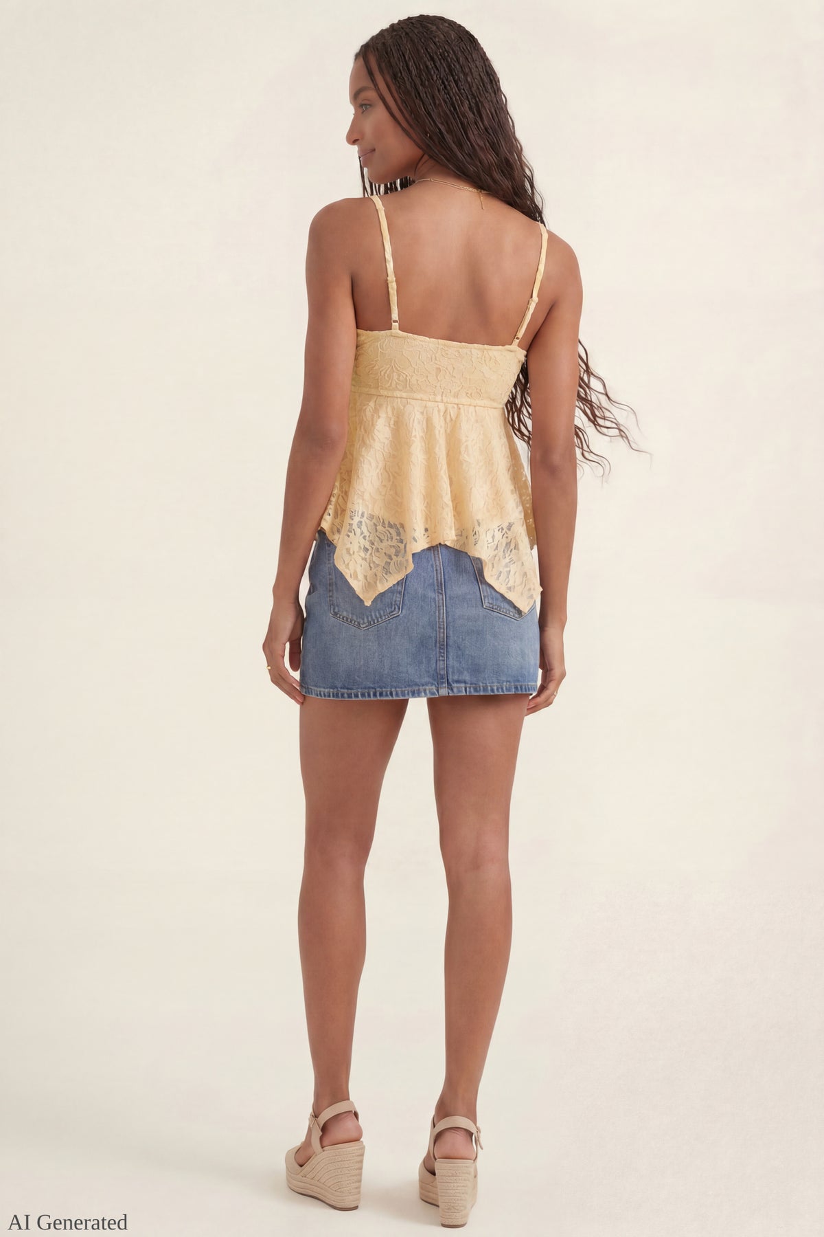 Alt View 2. Lace Babydoll Tank - Yellow