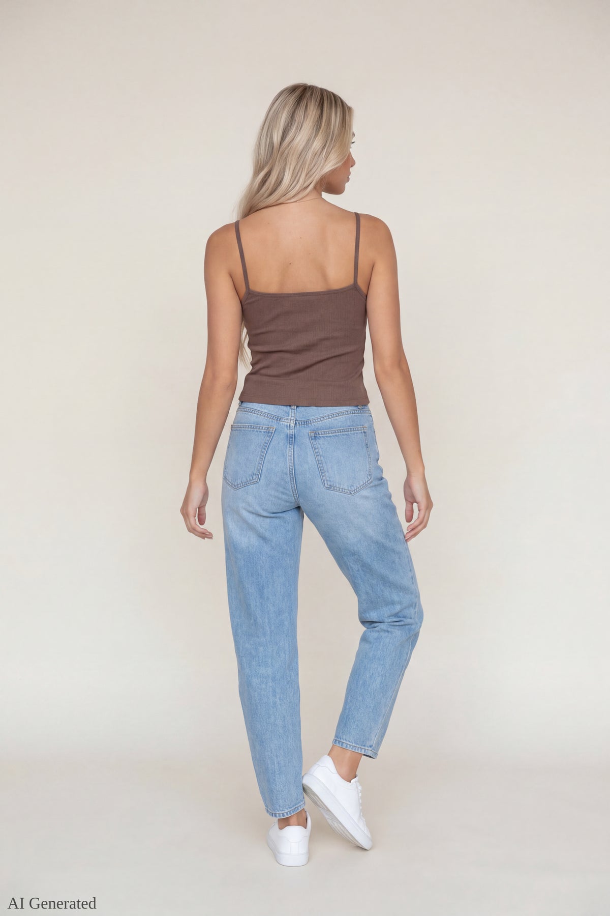 Alt View 3. Beaded Lace Trim V-Neck Tank - Brown