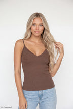 Beaded Lace Trim V-Neck Tank