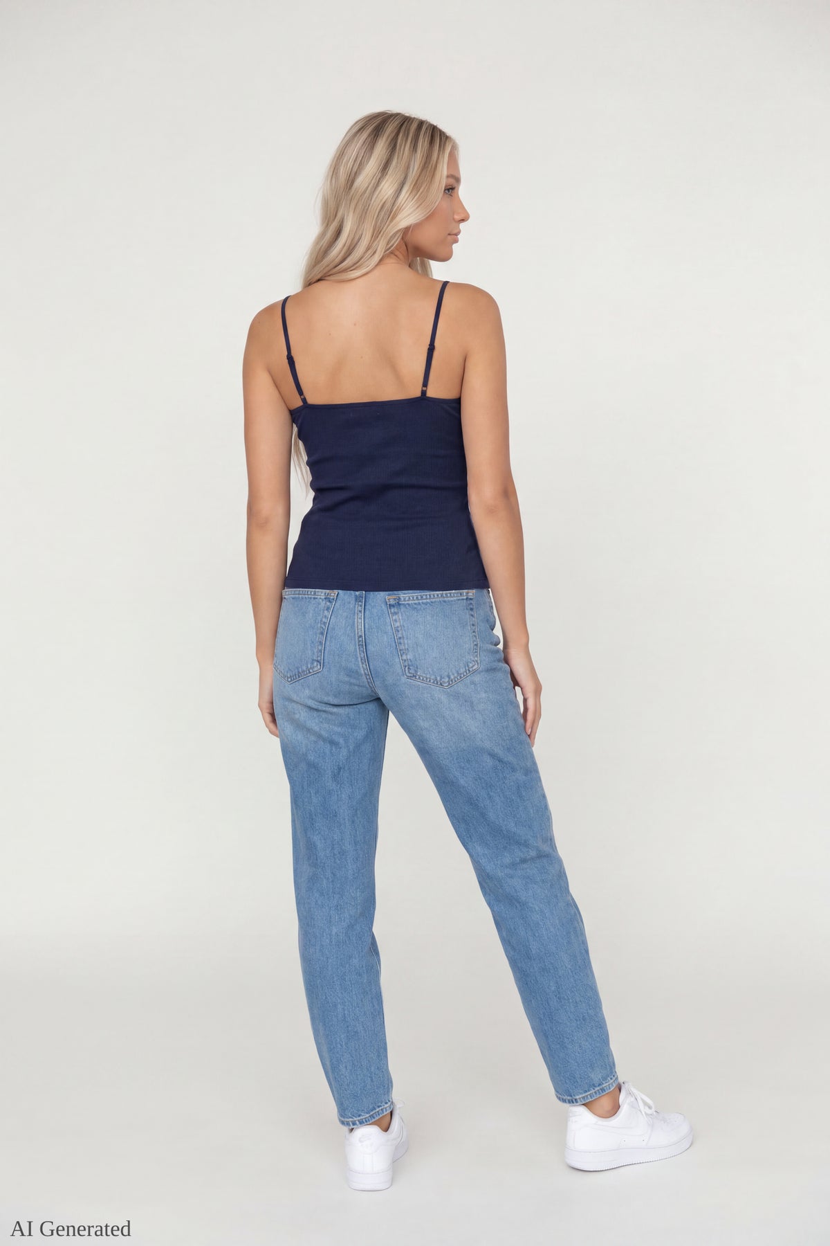 Alt View 3. Beaded Lace Trim V-Neck Tank - Navy
