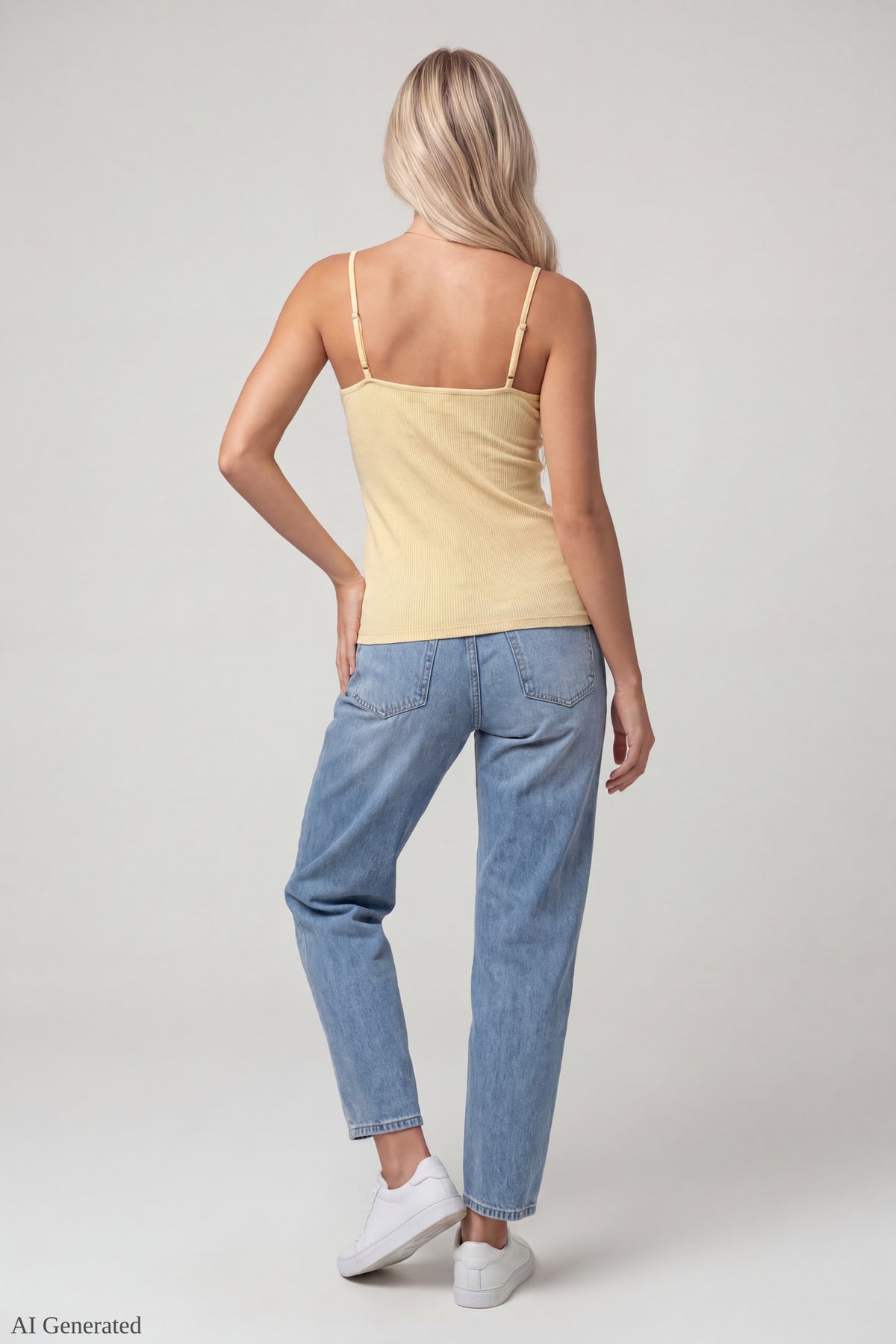 Alt View 3. Beaded Lace Trim V-Neck Tank - Yellow