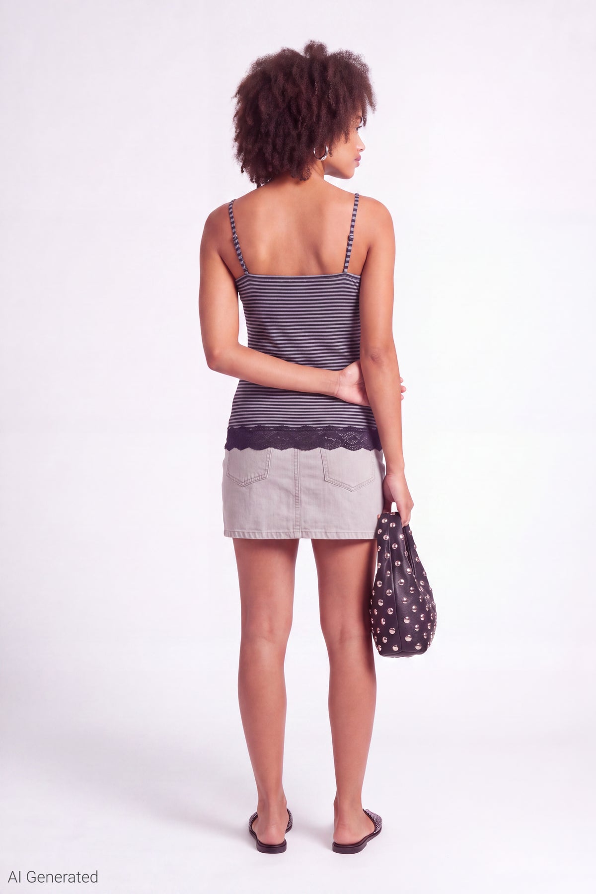 Alt View 3. Lace Trim V-Neck Tank - Charcoal
