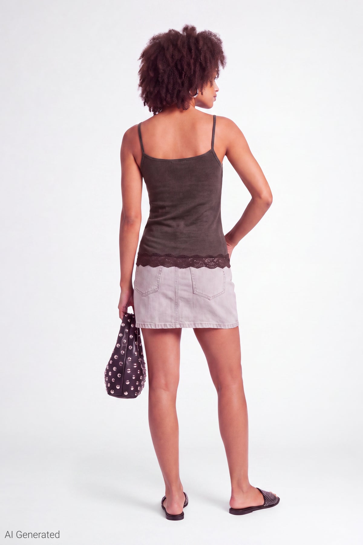 Alt View 3. Lace Trim V-Neck Tank - Brown