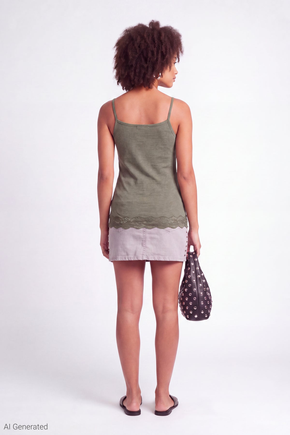 Alt View 3. Lace Trim V-Neck Tank - Green